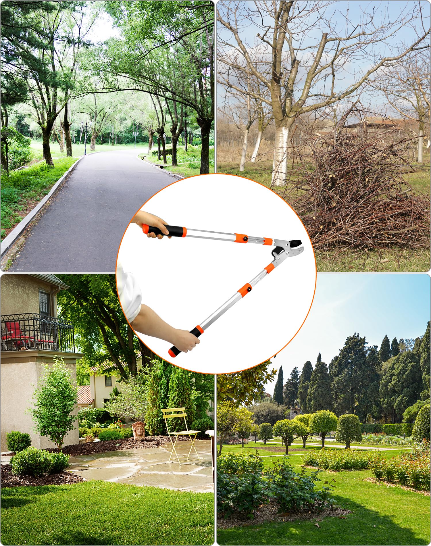 QWORK® secateur telescopique 66-103CM, acier allié SK5, ouverture maximale 10 cm