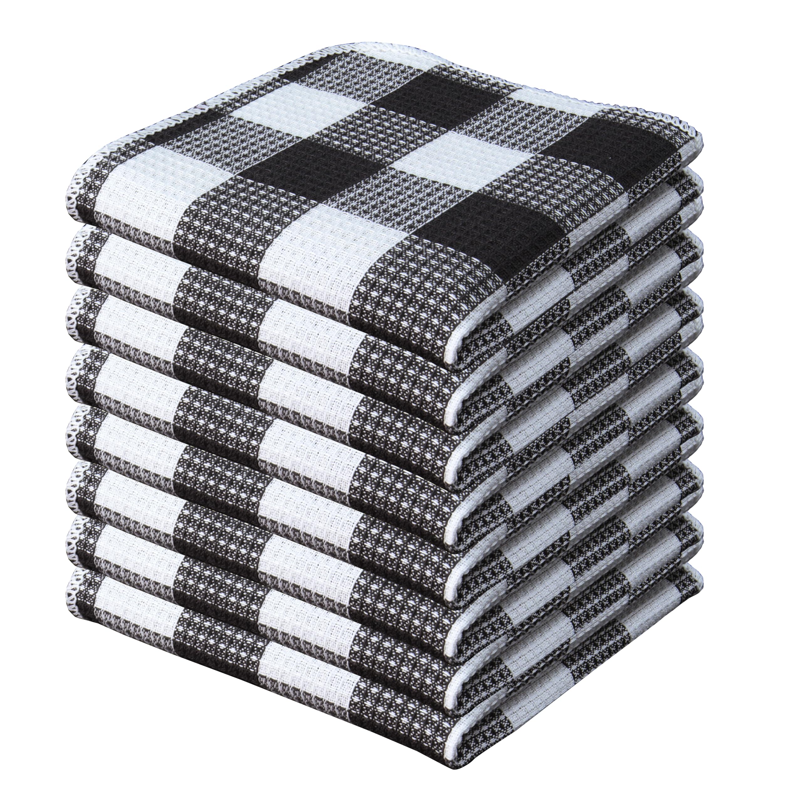 PurpleEssences Waffle Weave Plaid Dish Cloths, 100% Cotton, 12x12 Inch, Soft Absorbent Quick Drying Buffalo Check Dish Rags for Kitchen, 8 Pack,