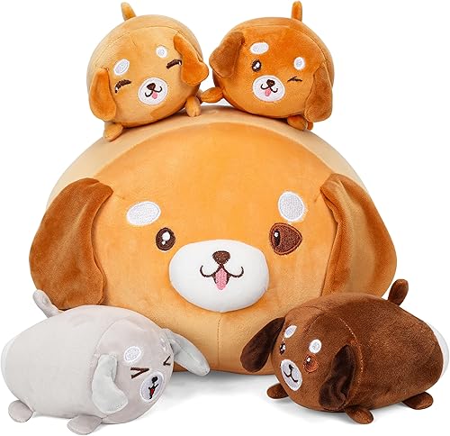 Zakeml 5 almohadas de felpa de perro Corgi de 15 pulgadas, animal de peluche Corgi con 4 peluches de bebé Corgi, almohada de felpa suave para perro, disponible en Yaxa Peru