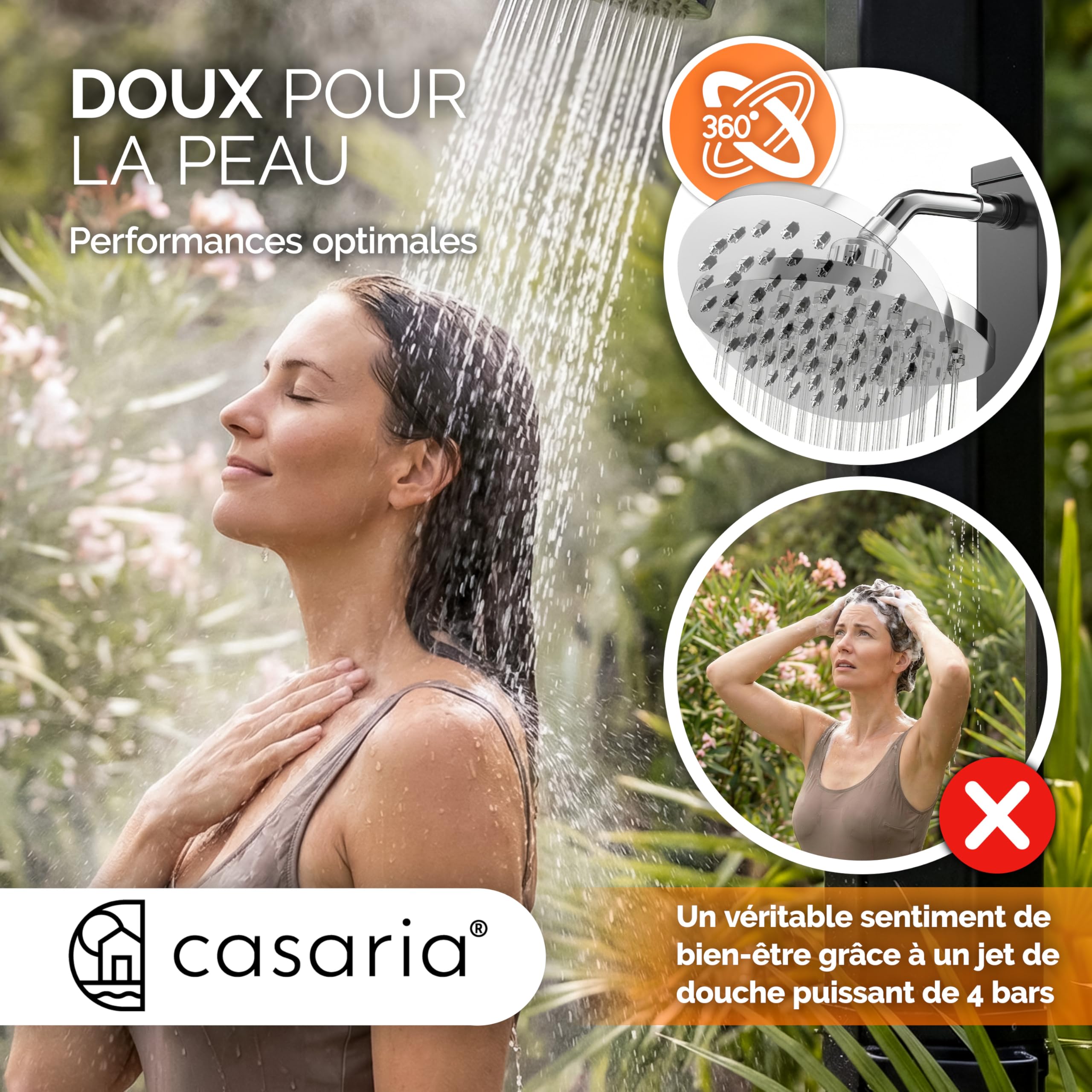 Casaria® Douche Solaire Jardin 35 L - 216 cm - Pommeau de Douche pivotant Ø15 cm - Douchette extérieur Eau Chaude - avec raccord Tuyau d'Arrosage & Housse de Protection - Piscine, Terrasse, Camping