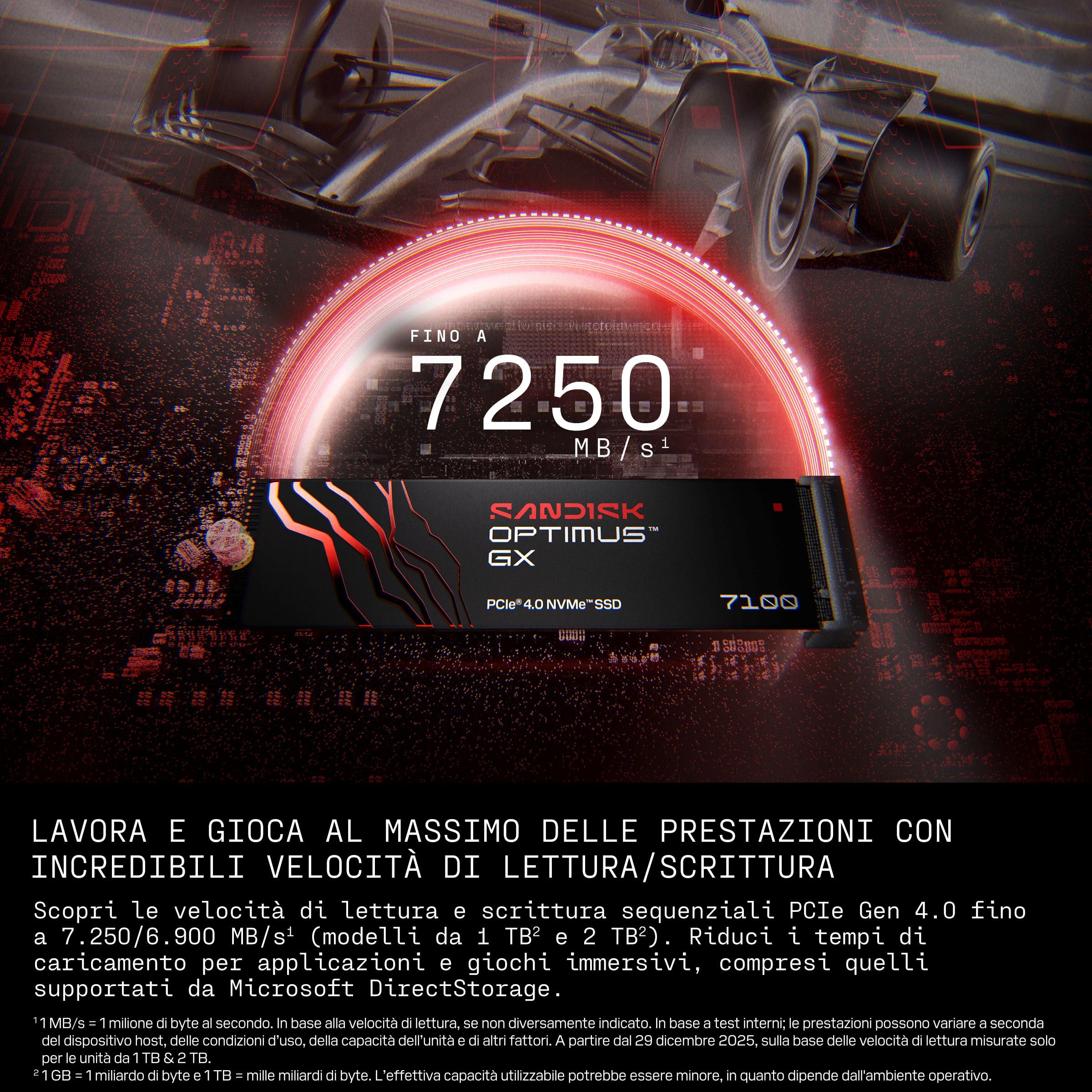 SANDISK Optimus GX 7100 NVMe SSD 500 GB (fino a 7.250/6.900 MB/s velocità di lettura e scrittura sequenziale, PCIe 4.0, M.2 2280, BiCS TLC 3D CBA NAND, SANDISK DASHBOARD)