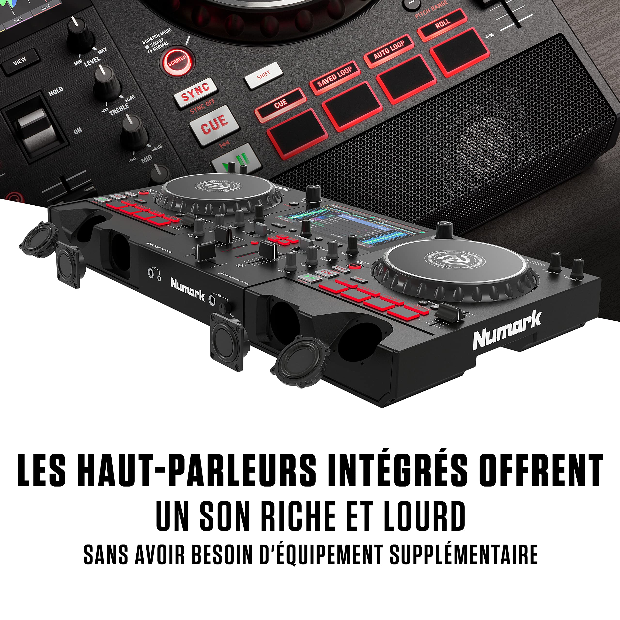 Numark Mixstream Pro+ contrôleur DJ avec séparation Stems, 2 platines, Wi-Fi, mixeur, écran tactile 7", haut-parleurs, compatible Serato et Virtual DJ