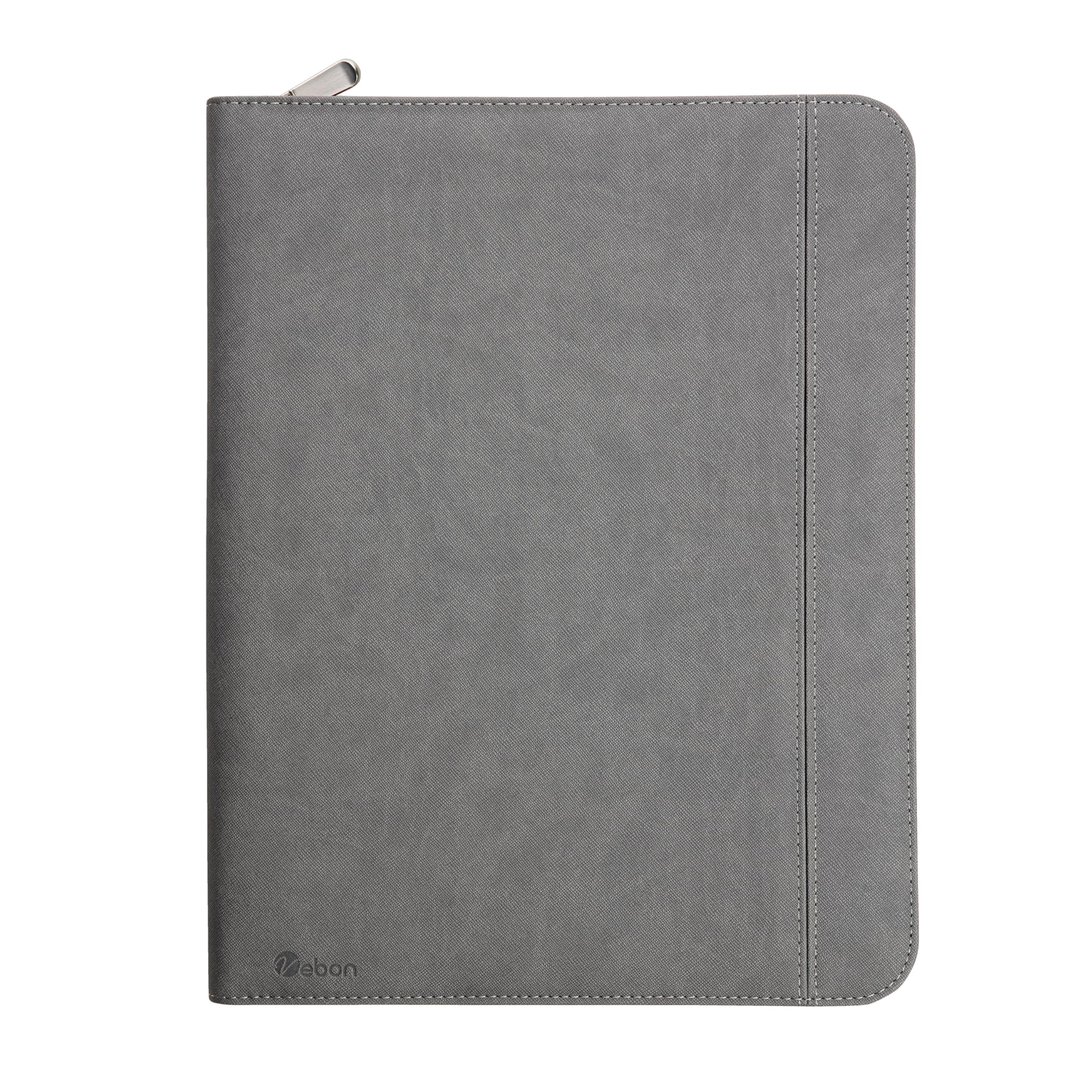 Vebon® Carpeta A4 grande "Roma" doble cremallera + portapapeles, carpeta de conferencias + bolsa para ordenador portátil, espacio extra, Negro Piel Sintética, Gris Fantasma