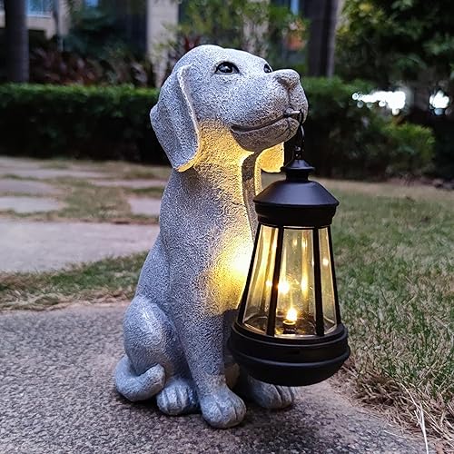 Solar Dog Outdoor Garden Statue with LED Light,Dog Solar Lights