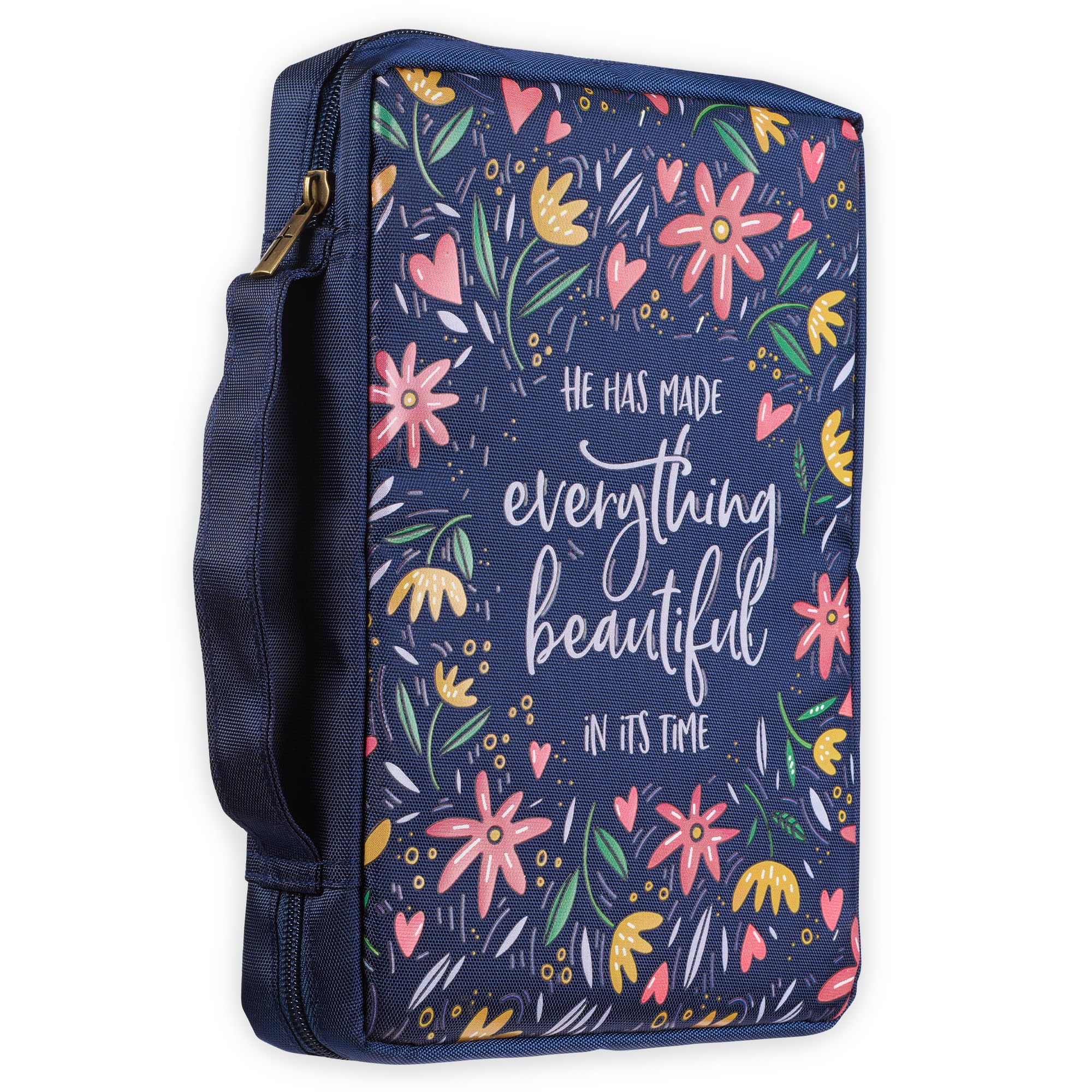 Men/Women's Bible Cover Everything Beautiful Ecclesiastes 3:11, Blue Floral Canvas, Medium