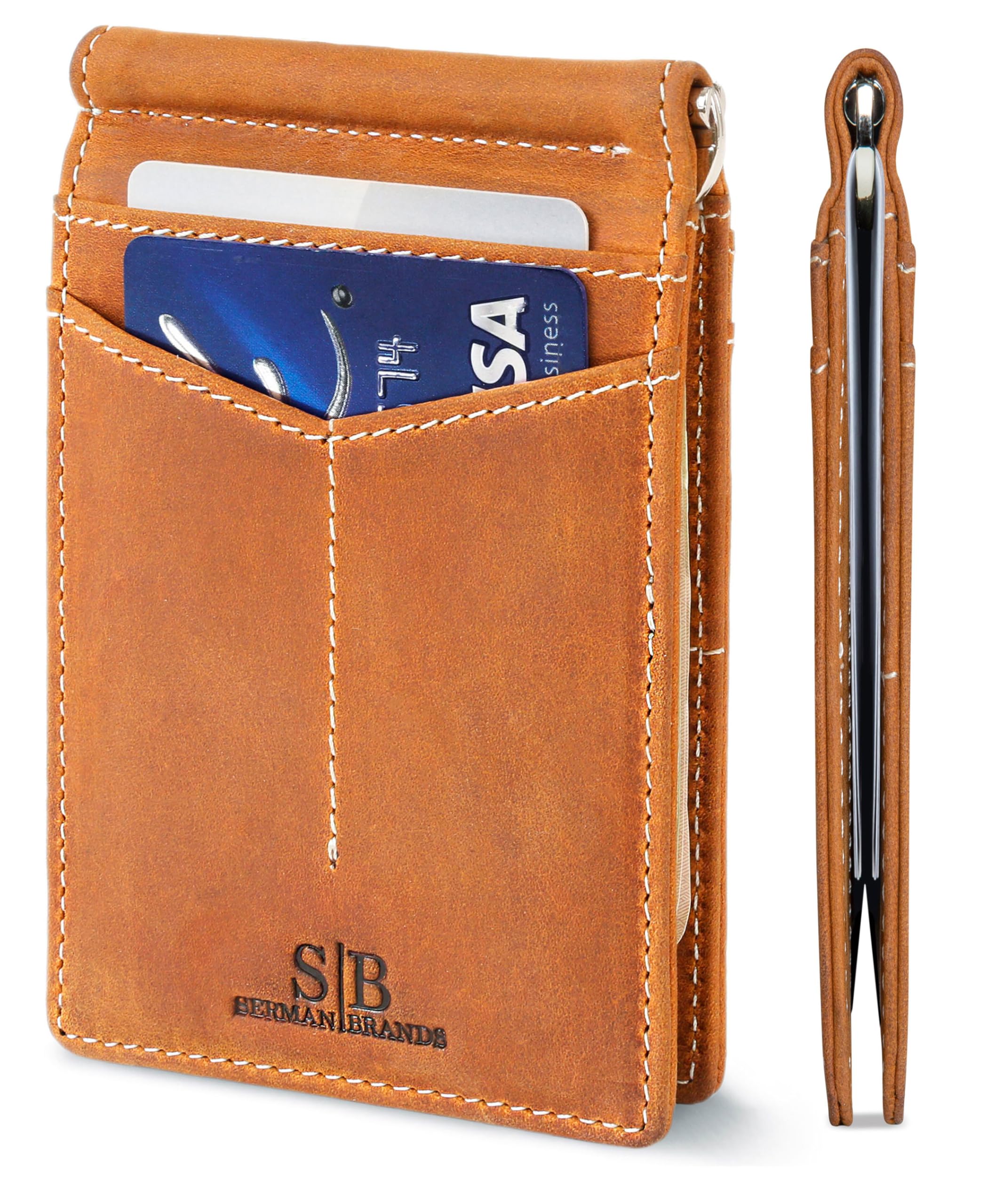 RFID Blocking Wallet Slim Bifold - Genuine Leather Minimalist Front Pocket Wallets for Men with Money Clip Gift (California Desert)