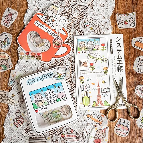 Miniatura 5 de 6 paquetes de calcomanías para álbumes de recortes, calcomanías Washi, calcomanías decorativas para planificador, calcomanías surtidas para diario,