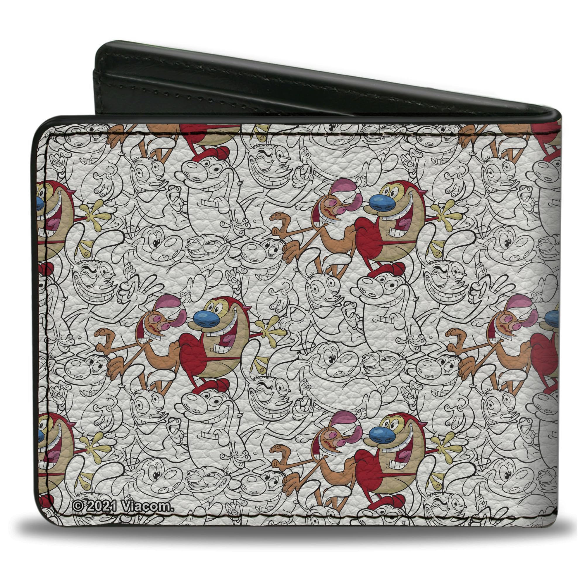 Buckle-Down Wallet Bifold PU The Ren and Stimpy Show Poses Collage Outline Full Color