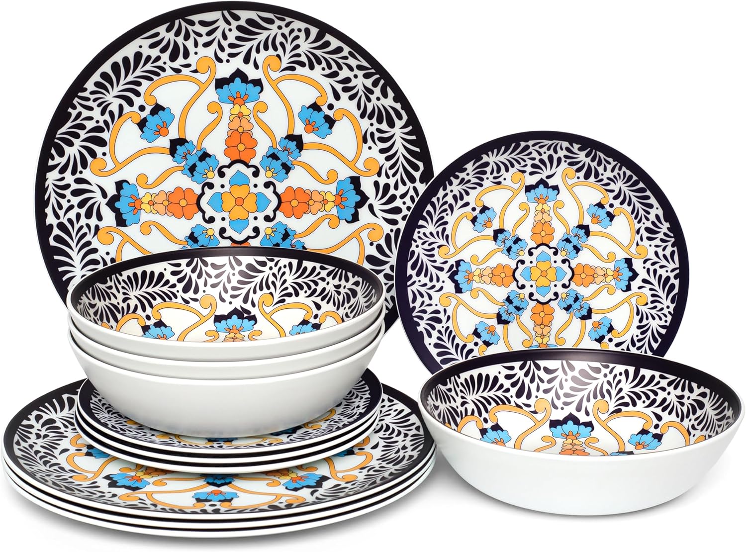 FOODLE Recycled Plastic Plates and Bowls Sets for 4 Alternative to Melamine