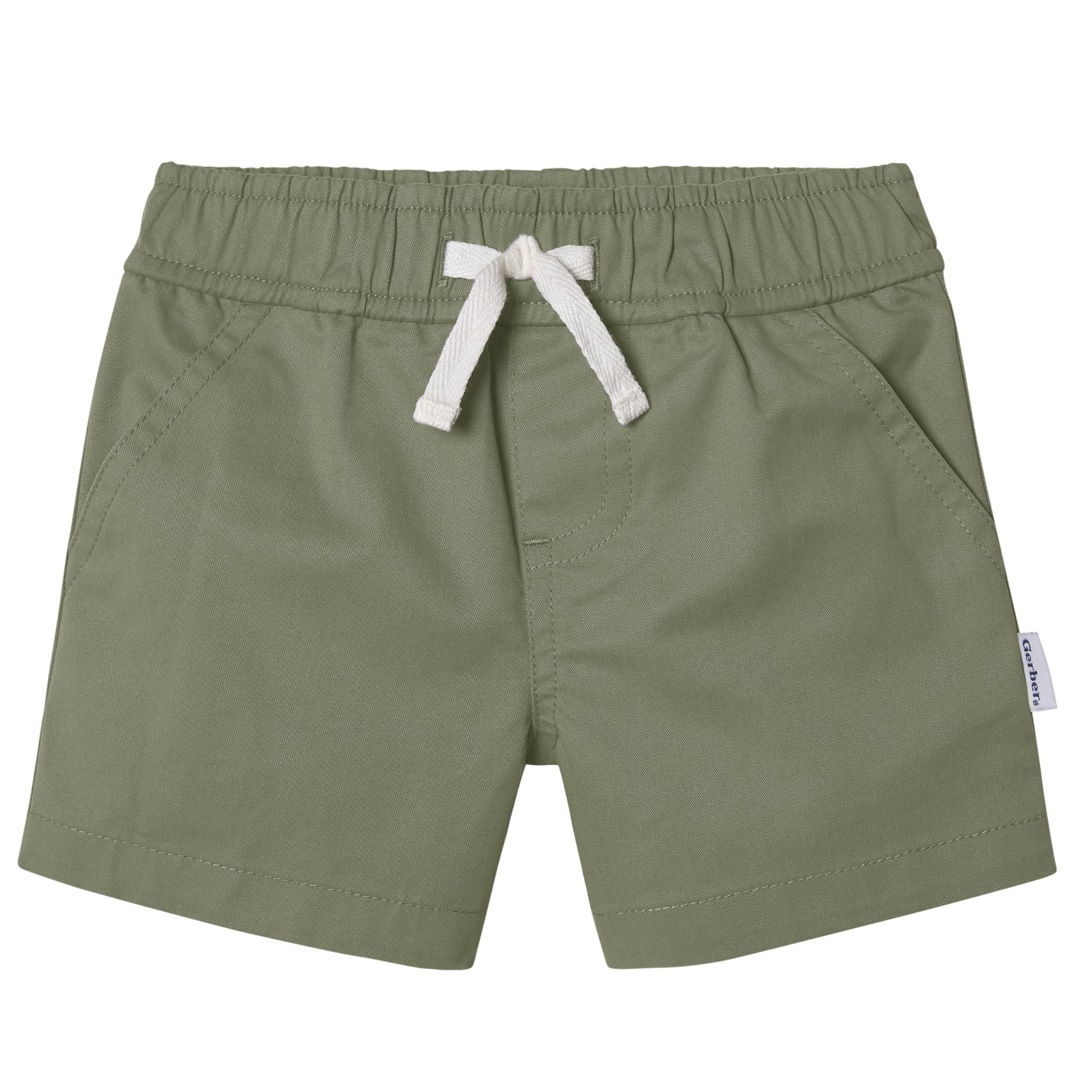 Gerber Baby Toddler Unisex Stretch Chino Shorts, Olive/Dark Khaki