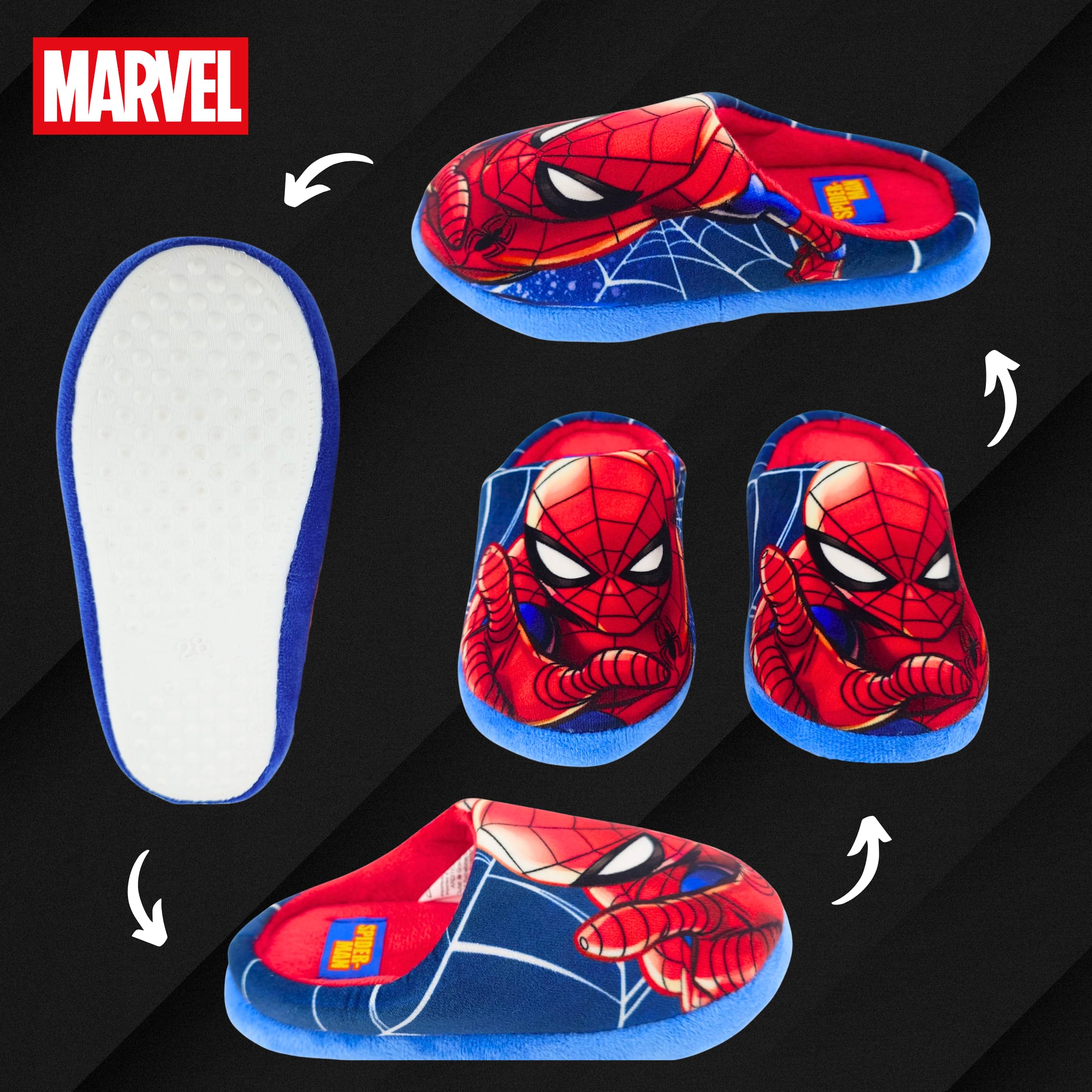 Marvel Spiderman Chaussons Enfants, Pantoufles Cadeau Garçons et Adolescentes, Tailles EU 28 à 33