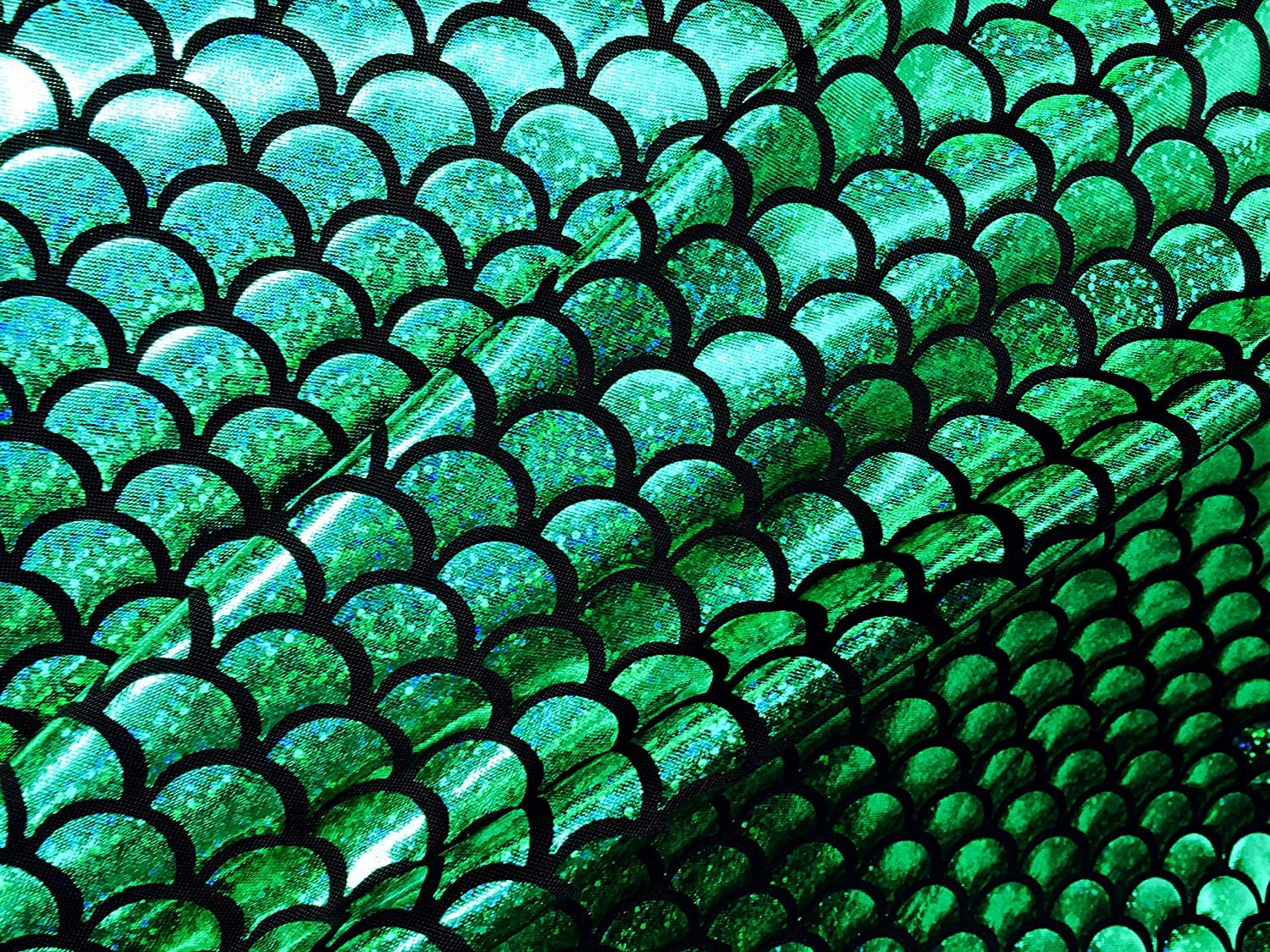 LushFabric Mermaid Scale Print Fabric Fish Tale Scales Foil, 2 Way Stretch Material Lycra Spandex, Bikini, Costume, Dress