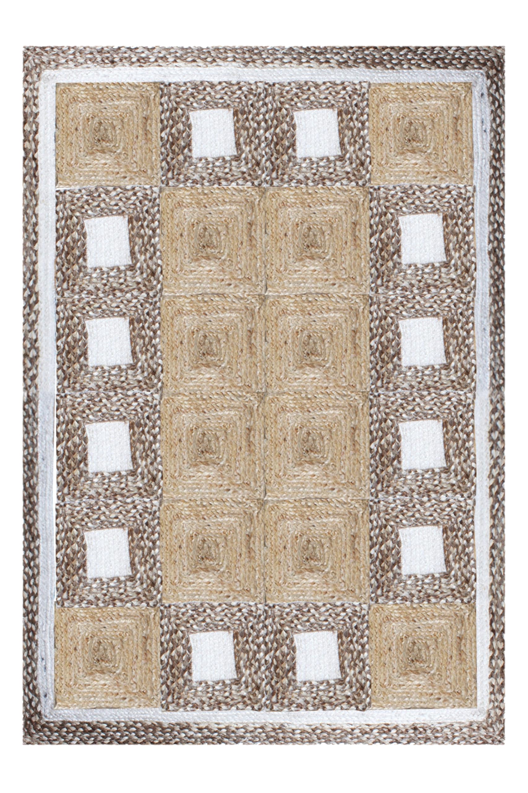 Grand tapis en jute beige multicolore de 2,4 x 25,4 cm – Tapis tressé géométrique en chanvre et jute – Tapis de salon – Tapis d'extérieur pour maison de ferme