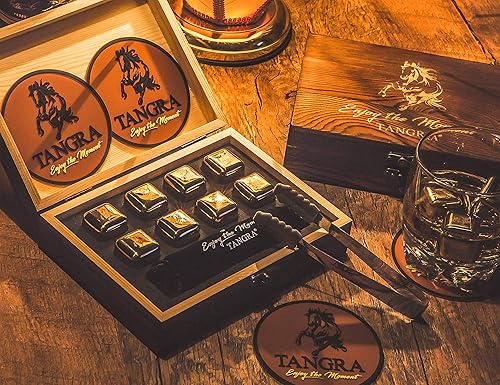 Miniatura 2 de Juego de 8 cubitos de hielo dorados de acero inoxidable para whisky. Rocas refrescantes reutilizables en caja de madera, ideas para hombres, papá,