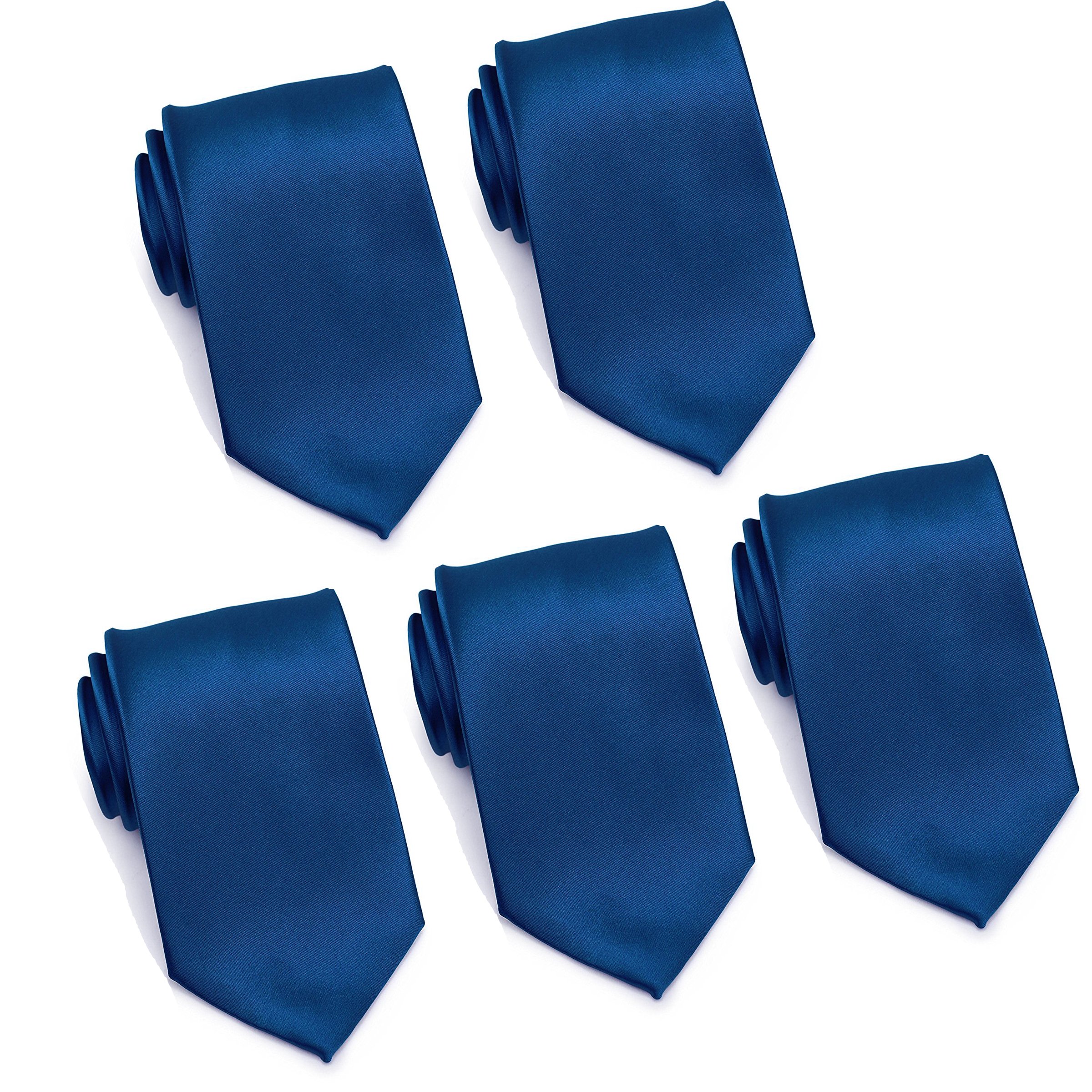 FOMANN Mens Formal Tie Wholesale Lot of 5 Mens Solid Color Wedding Ties 3.5" Satin Finish