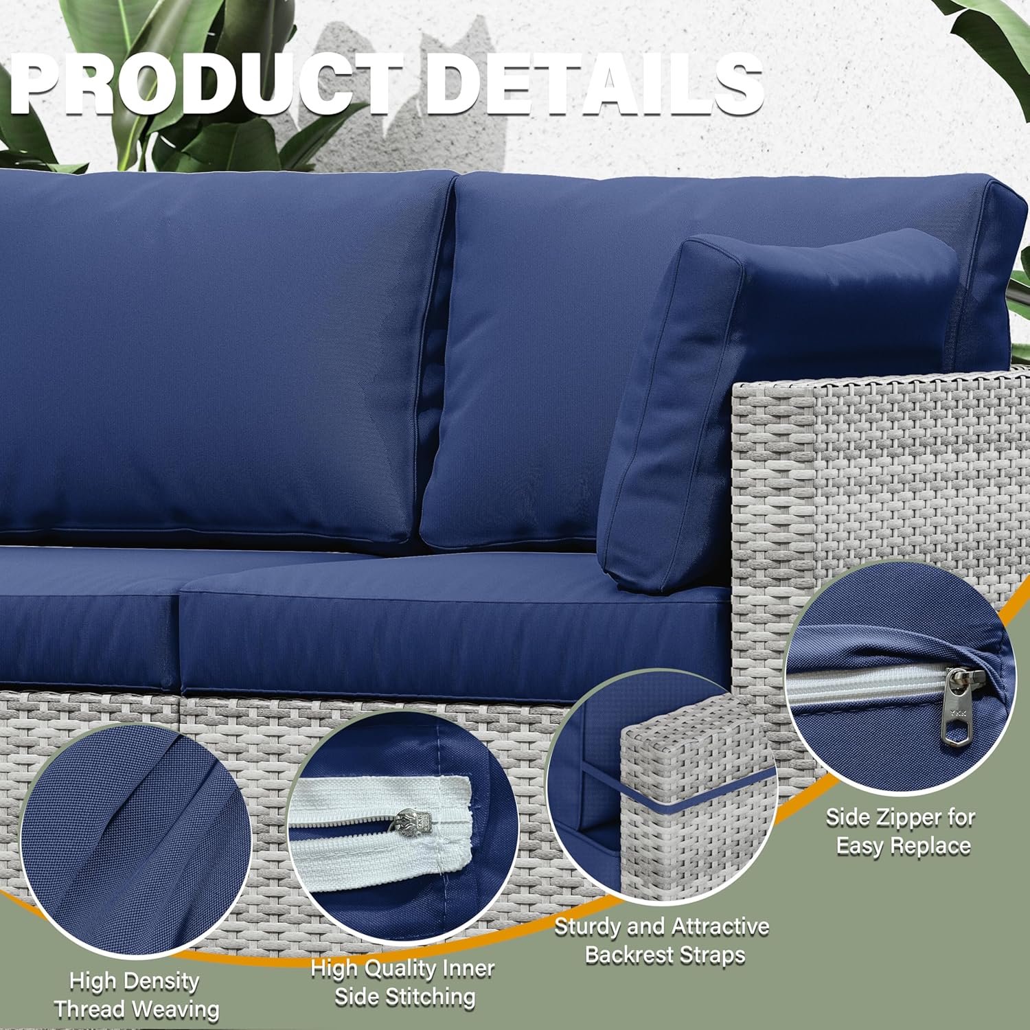 8 pcs Outdoor Cushion Slipcovers Outdoor Patio Cushions Covers Replacement Waterproof with Zipper w/3 Seat Cushion Covers and 5 Backrest Pillow Covers, Covers Only