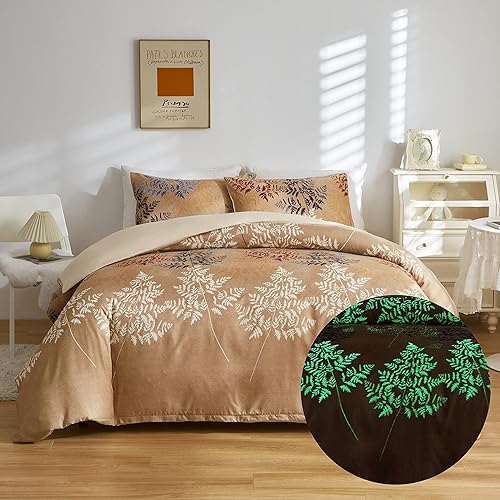 Juego de funda de edredón con hojas de pino que brillan en la oscuridad juego de ropa de cama para niñas y adolescentes decoración brillante funda