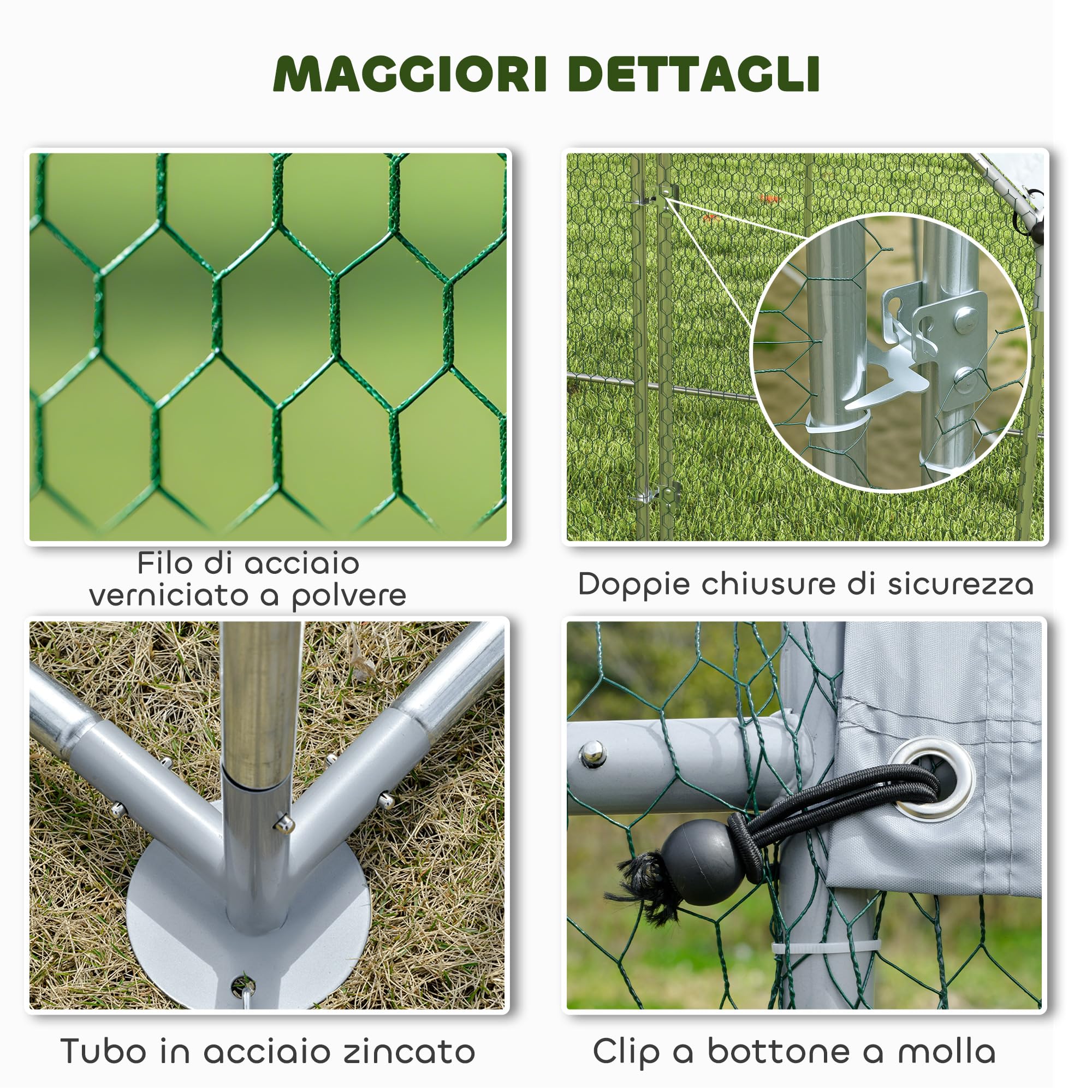 PawHut Pollaio per Galline da Esterno, 2x2x2m 4 m² Recinto Galline in Acciaio Zincato con Tetto Impermeabile Anti-UV e Serratura, Gabbia per 4-6 Polli, Piccoli Animali, Conigli e Anatre