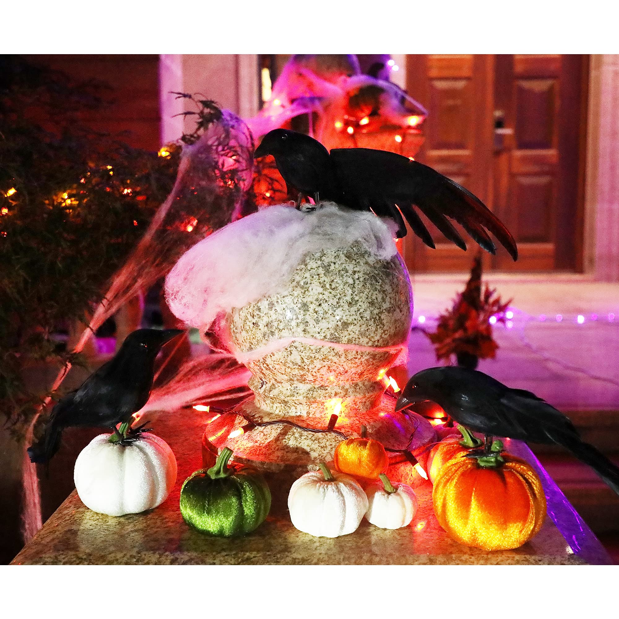 ATDAWN 12 Pack Halloween Black Feathered Crows - Realistic Looking 6.1" Decorative Birds With Bendable Feet - View #6