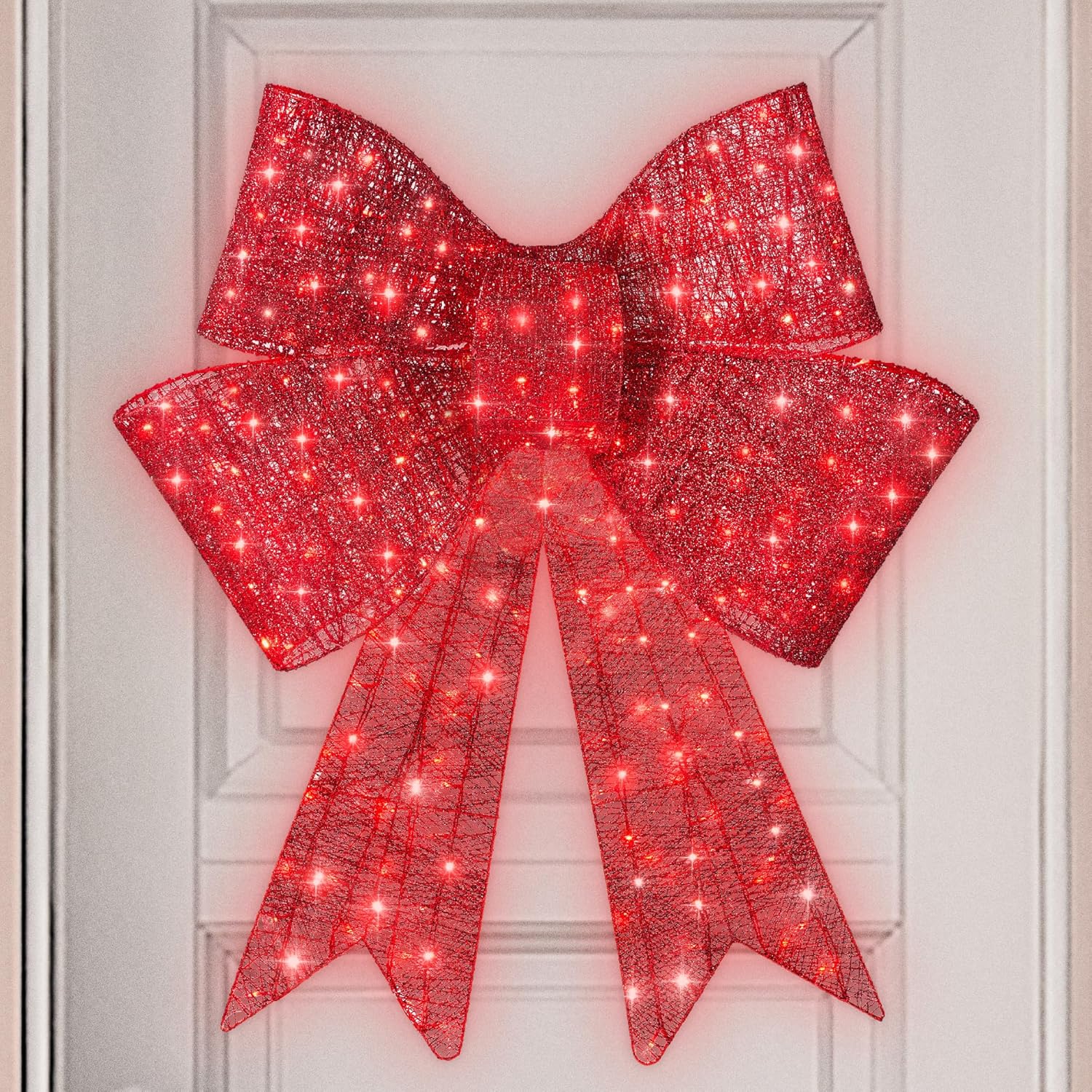 Best Choice Products 36in Pre-Lit XL Christmas Bow Decoration, Large Outdoor LED Holiday Yard Décor w/ 90 Lights, 8 Light Functions, Timer, Hook