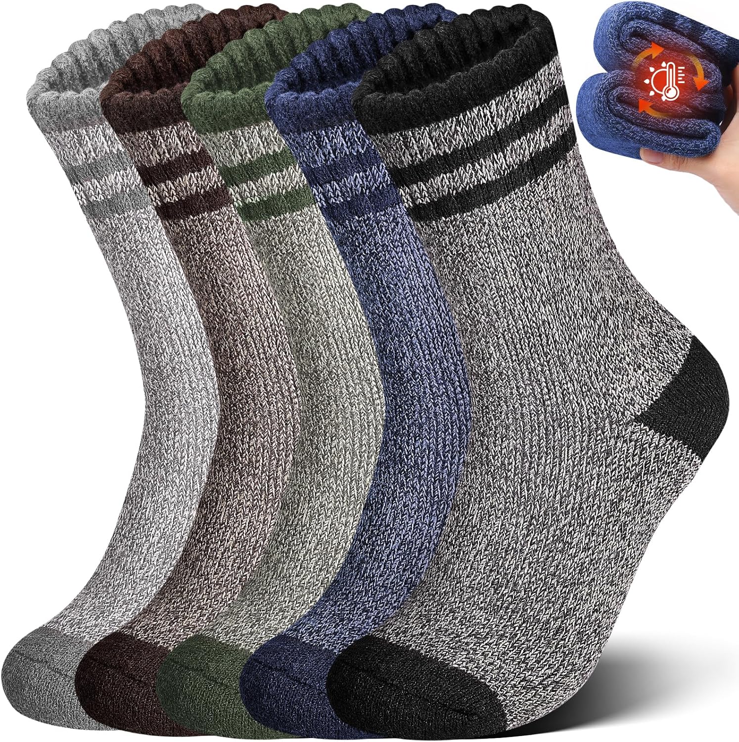 Yeblues Men’s 5-Pair Merino Wool Winter Hiking Socks – Warm & Soft
