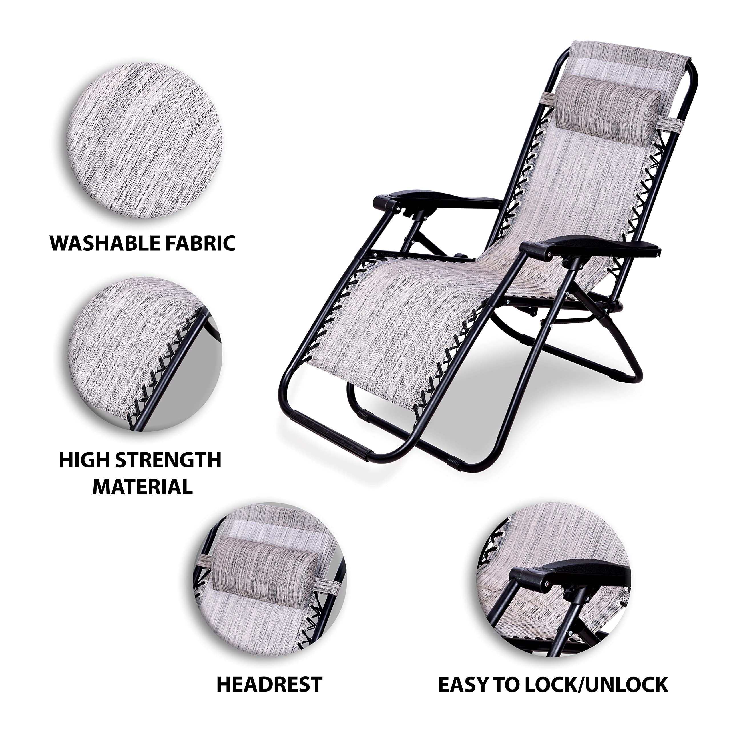 STAR WORK Stainless Steel Zero Gravity Chair, Lawn Chair Recliner Lounge, Portable Camping Folding Beach Chair With Removable Pillow (Greyy) 2