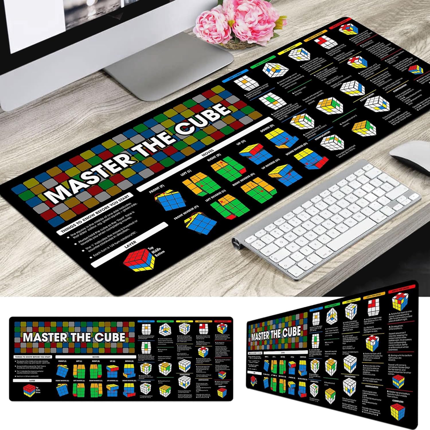 Rubik’s Cube Cheat Sheet Mouse Pad,Master The Cube Mouse Mat, Fast Access to Solving Algorithms, Essential Computer Accessories for Study, Work, and Reference Purposes NNA