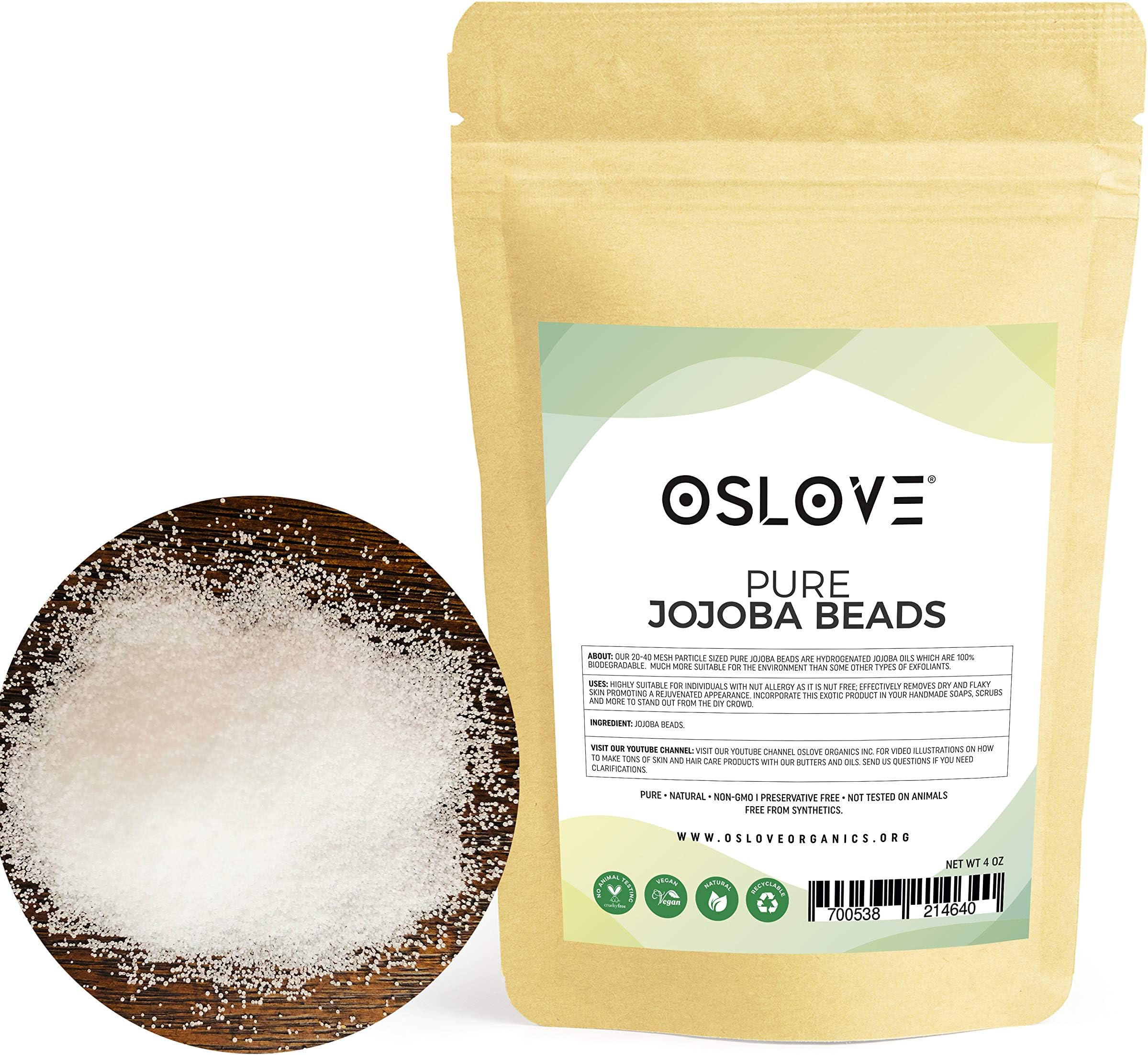 Pure Jojoba Beads- 20/40 Mesh Size | Cleanses and Exfoliates Skin | Use in Soaps, Cleansers & Scrubs- 4oz