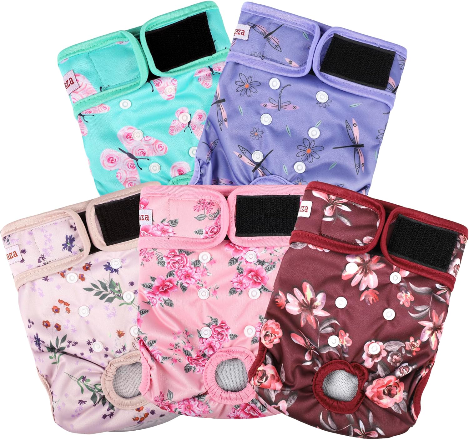 washable reusable female dog diapers(5 pack) small medium large doggie puppy & doggy dog diaper, period panties in heat large butterflies and dragonflies large(pack of 5) butterflies & dragonflies