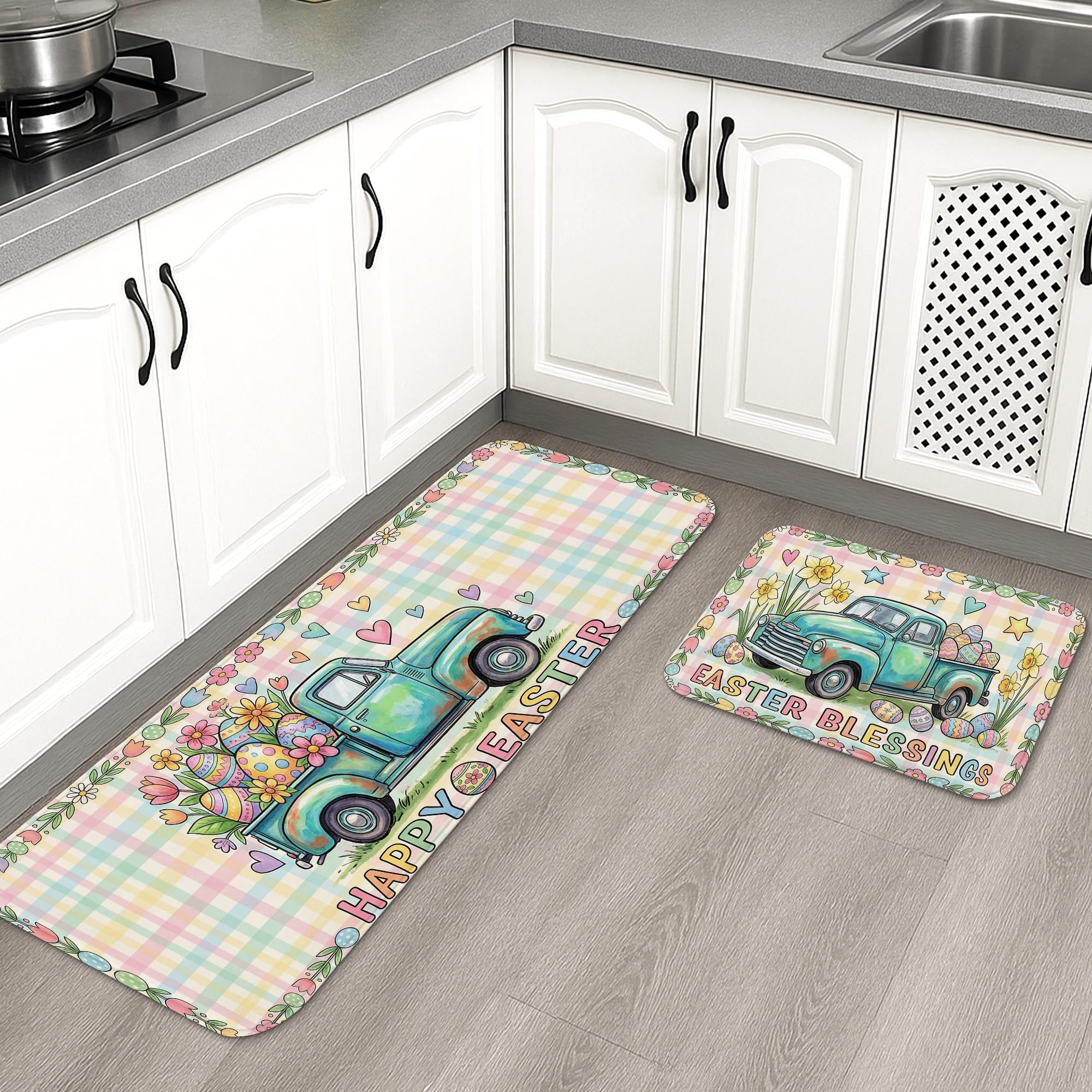 Tapis de cuisine vintage idéal devant l'évier, lot de 2 tapis de sol doux pour buanderie