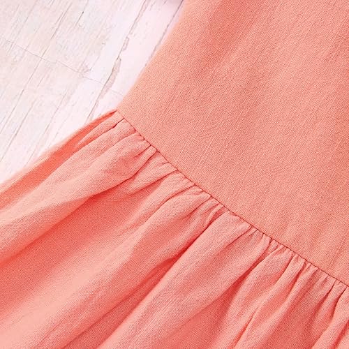 Miniatura 5 de Vestido de verano para niña pequeña, de algodón, lino, con volantes, halter, sin mangas, casual, para playa, fiesta, 2-7 años