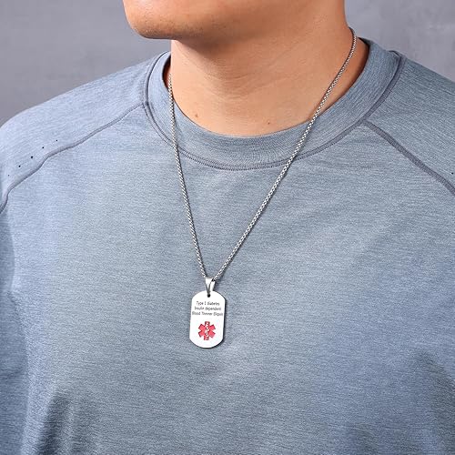 Miniatura 6 de Jewelstruck Collar de alerta médica para mujeres y hombres, etiquetas de identificación de emergencia, collar de doble cara, grabado gratuito,