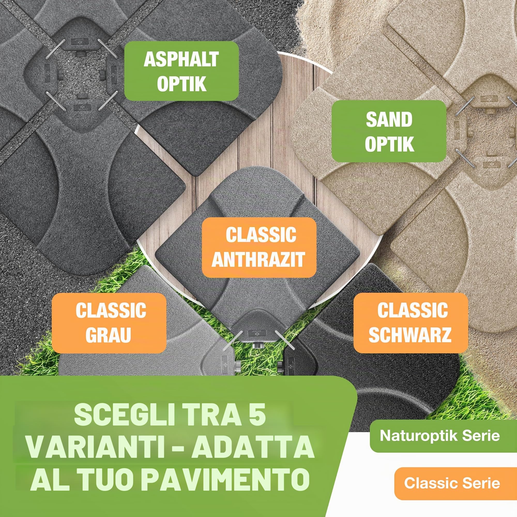 KESSER® Supporto per ombrellone Peso per ombrellone in 4 Parti Supporto per ombrellone per ombrellone a sbalzo Croce a Terra 60 Litri / 80 kg può Essere Riempito con Acqua o Sabbia