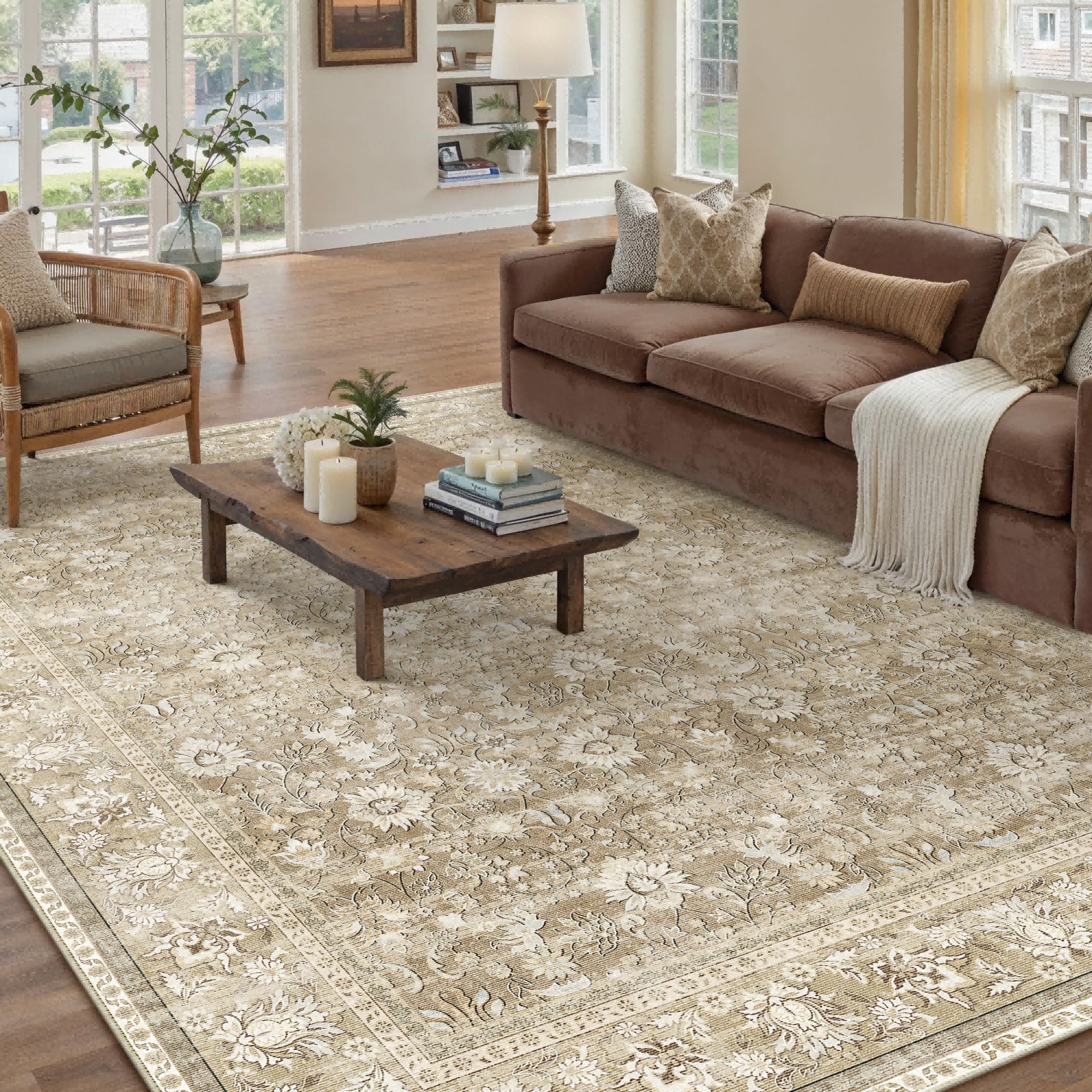 hugear 2x3 small rug machine washable area rug beige entryway rugs entrance door mat indoor accent rugs floral low pile carpet distressed throw rug kitchen bedroom office non slip