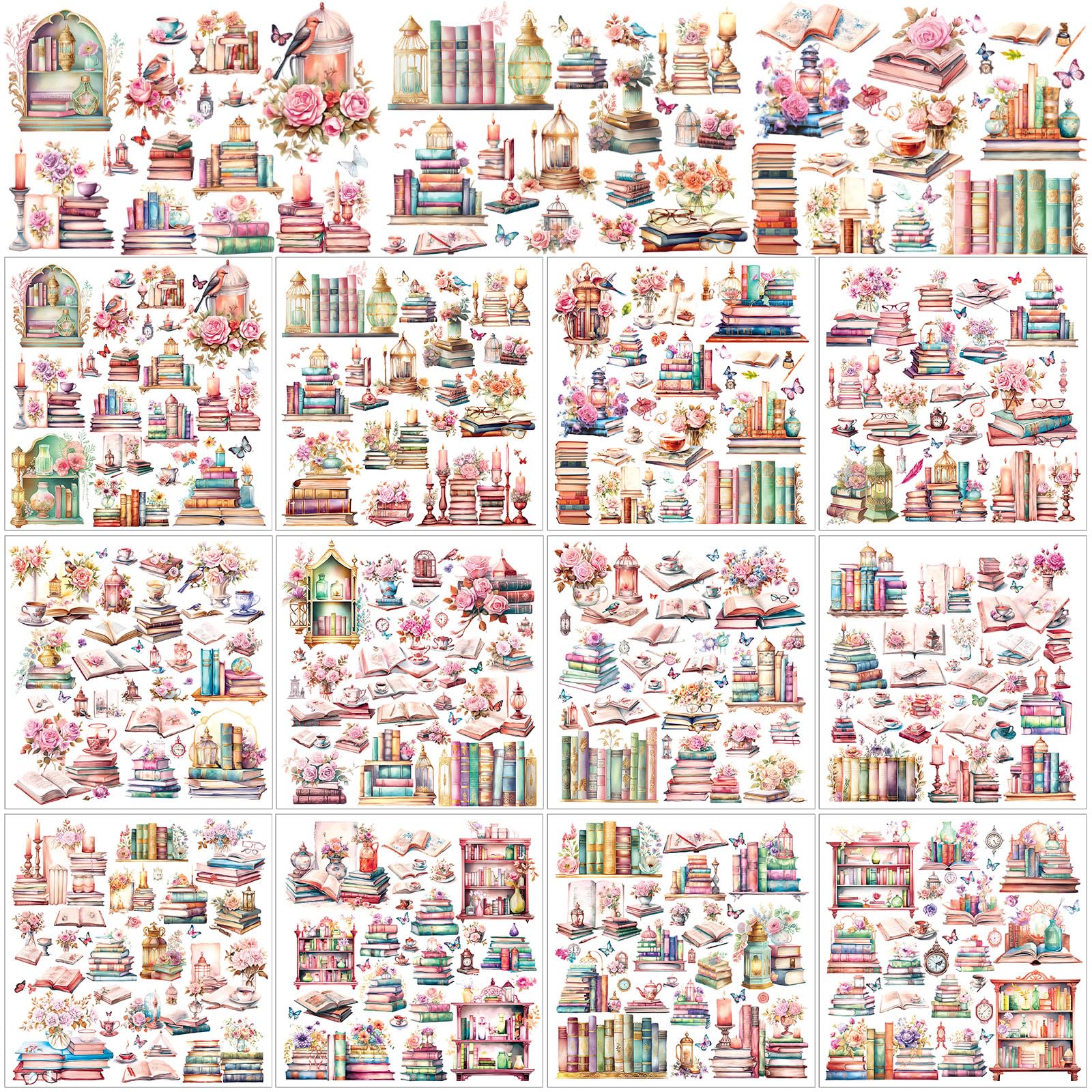 BBTO 12 Sheets Rub on Transfers for Crafts and Furniture Rub on Transfer Stickers Decals for Wood DIY Paper Home Decor, 5.5 x 5.7 Inch(Book)