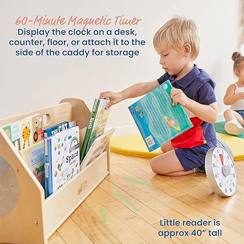 Miniatura 5 de ECR4Kids Organizador de libros de doble cara con temporizador de cuenta regresiva, biblioteca portátil, natural