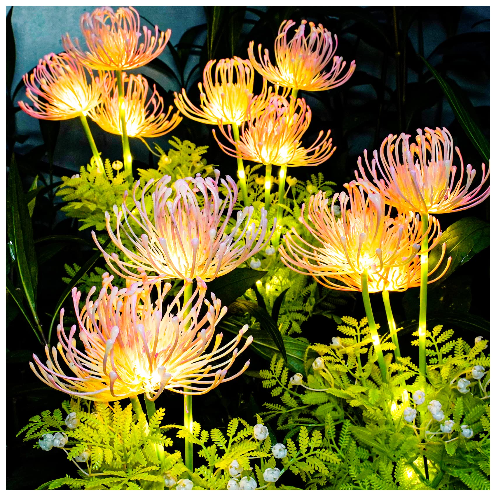 Solar Garden Lights, Solar Flowers Lights with Glowing Flowers & Stems, Upgraded Solar Panel, Outdoor Lights for Garden Decoration,Yard Decor and Gift for Mother (4 Pack)