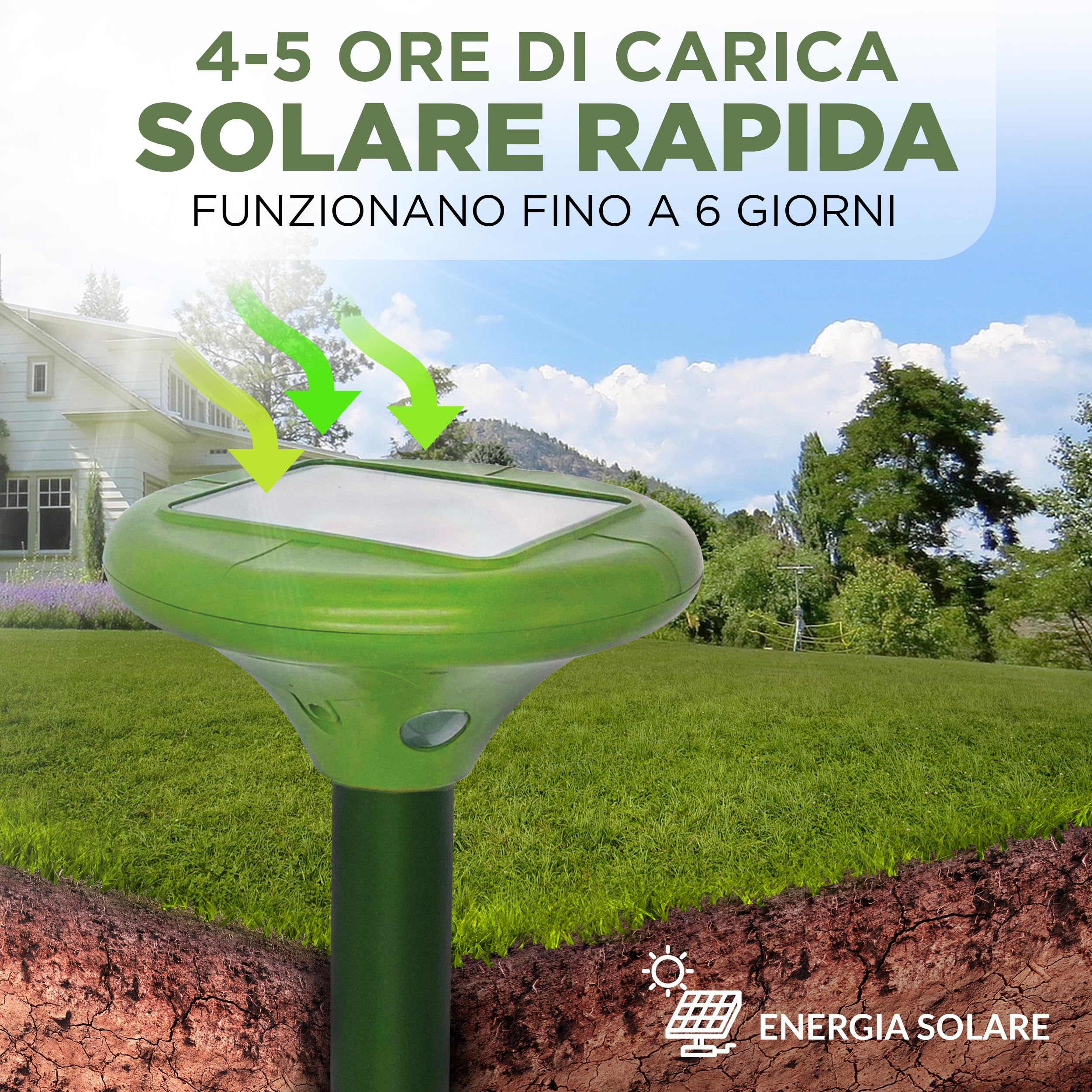 ISOTRONIC Repellente per talpe, arvicole e serpenti – Repellente per talpe ad energia solare con picchetto per il giardino – Con raggio d'azione effettivo di 1.250 m² (3 unità)
