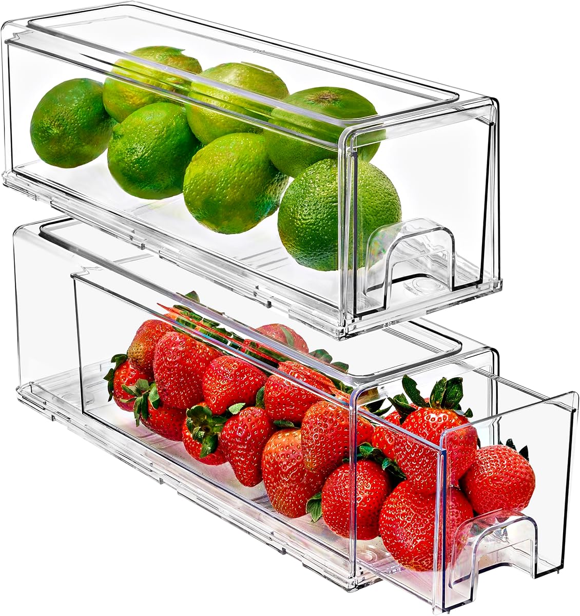 Sorbus Cajones de almacenamiento pequeños de acrílico transparente (paquete de 2) – Contenedores organizadores de plástico apilables para nevera, congelador, despensa y baño