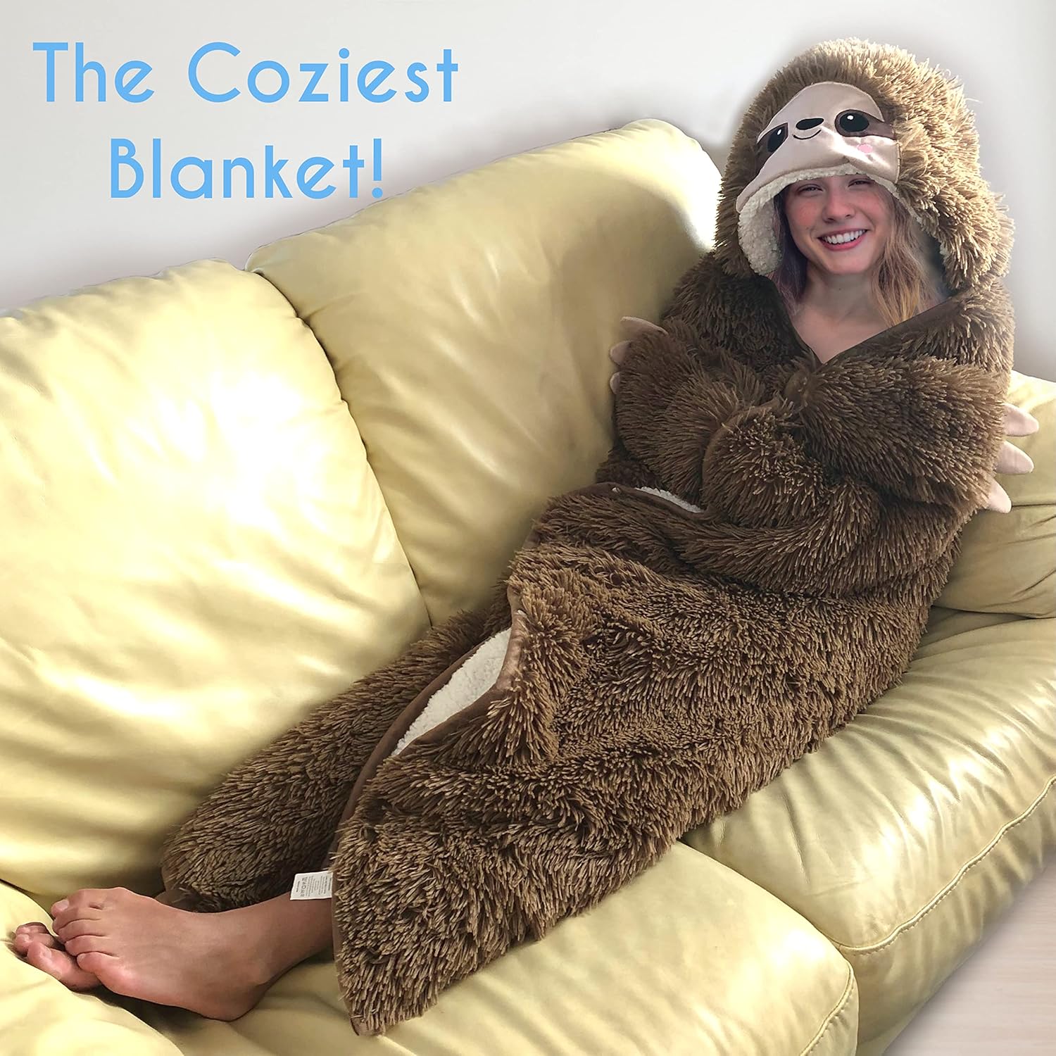 Sloth Blanket for Adults Sloth Hooded Blanket Sherpa Fleece Sloth Hoodie Cloak Wrap Sloth Gifts for Girls Women Men Kids Fluffy Warm Cozy Plush Wearable Throw - Image 9