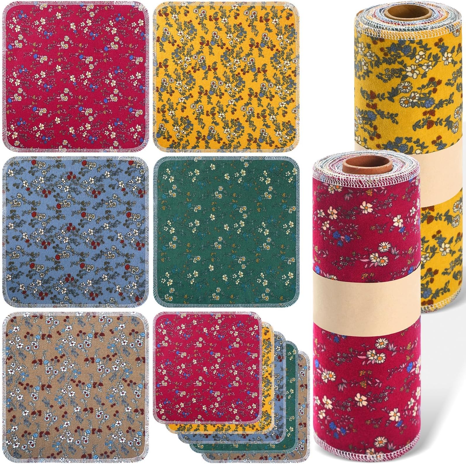 50 Pcs Reusable Paper Towels Paperless Reusable Cotton Cloths Toilet Absorbent Washable Paper Towels with Roll Kitchen Dishcloth for Kitchen Paperless Dishcloths(Daisy)