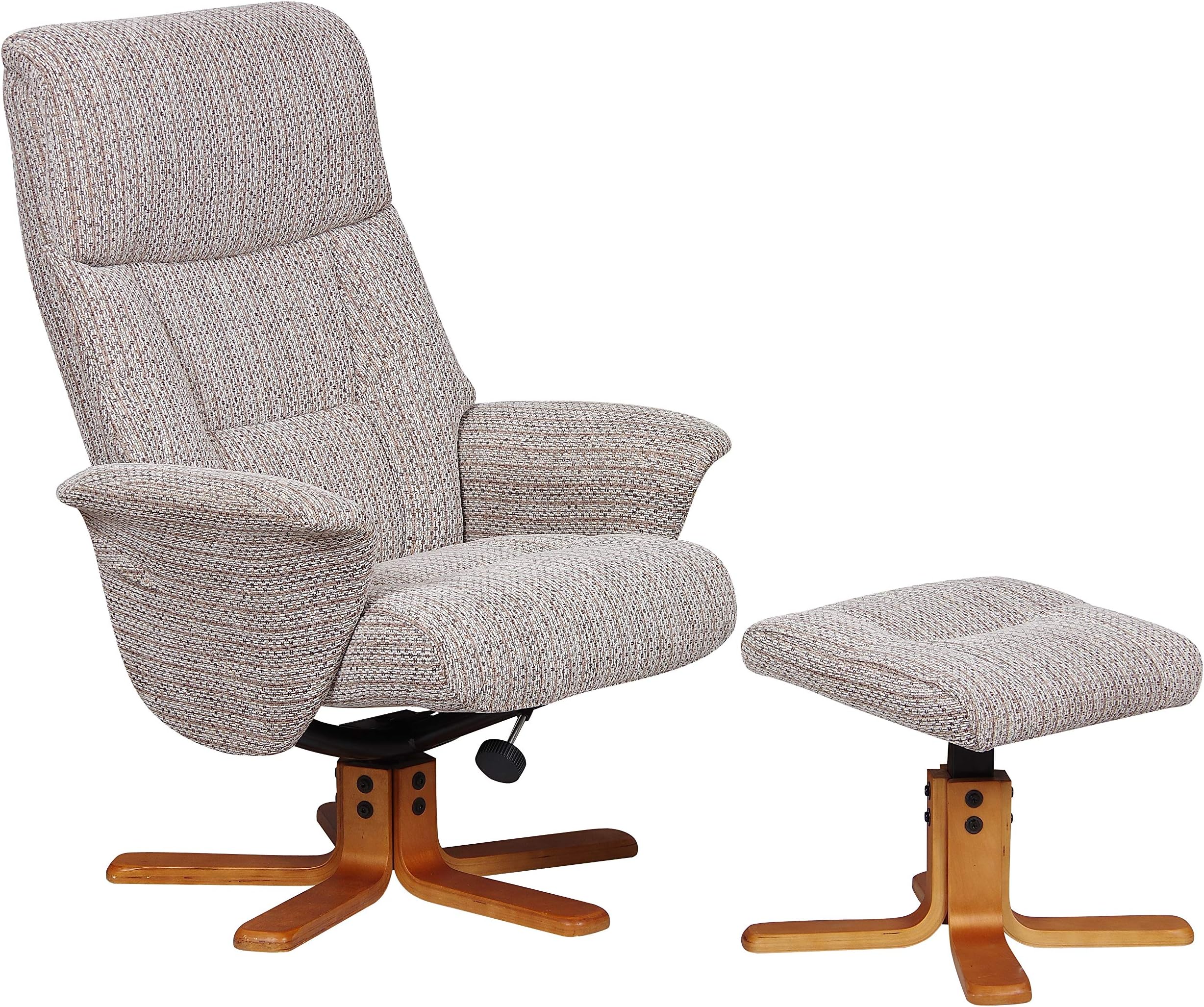 GFA Marseille Fabric Swivel Recliner Chair And Footstool In Wheat/Cherry