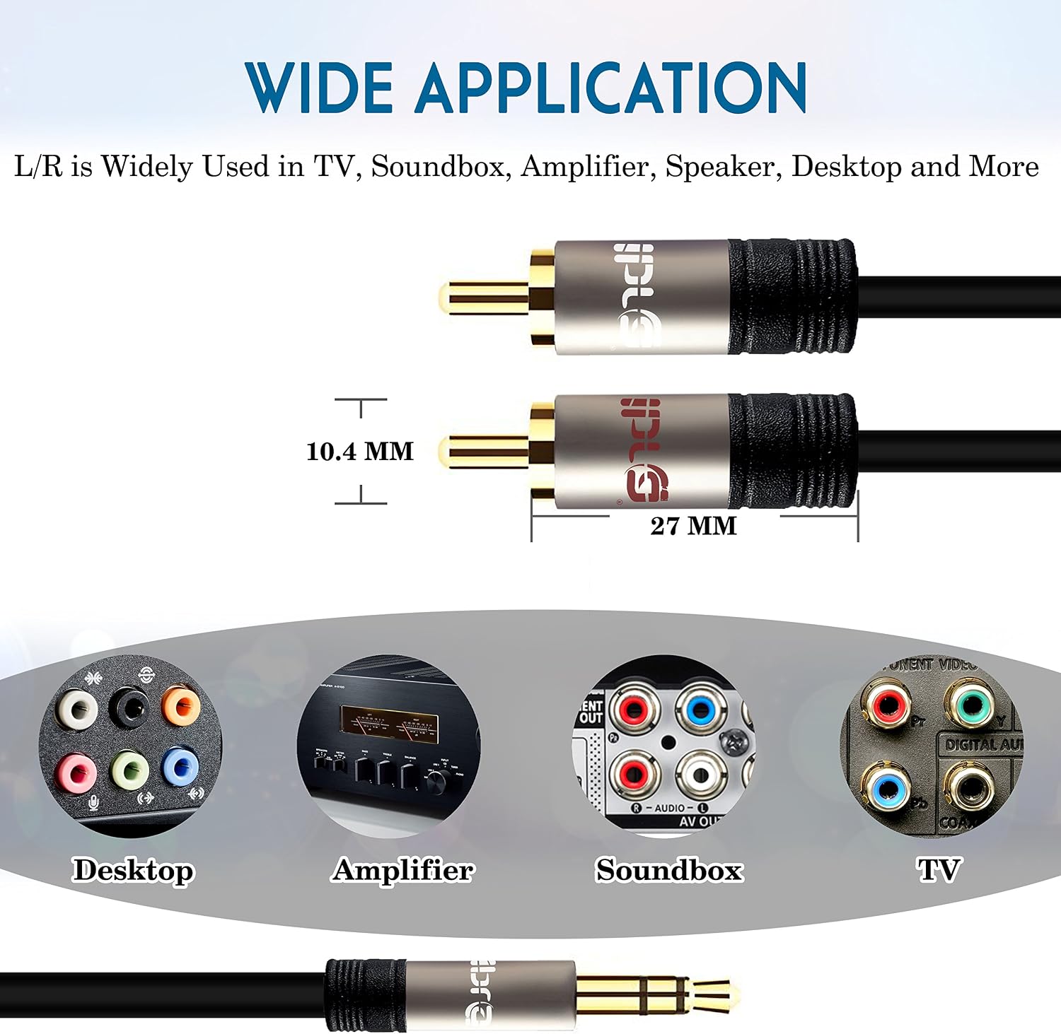IBRA 10ft 3.5mm to 2RCA Audio Auxiliary Stereo Y Splitter Cable, RCA Cable for Connecting iPod iPhone Smartphones etc