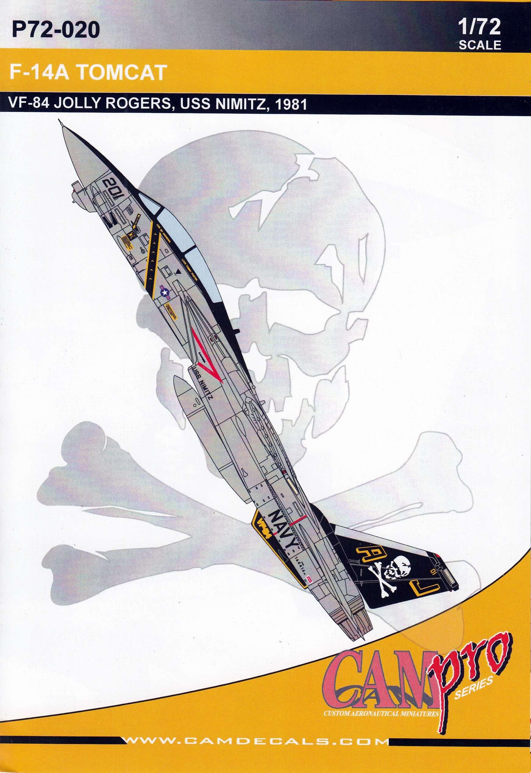 CAMP72020 1:72 CAM Pro Decals - F-14A Tomcat VF-84 Jolly Rogers USS Nimitz 1981 [WATERSLIDE DECAL SHEET]