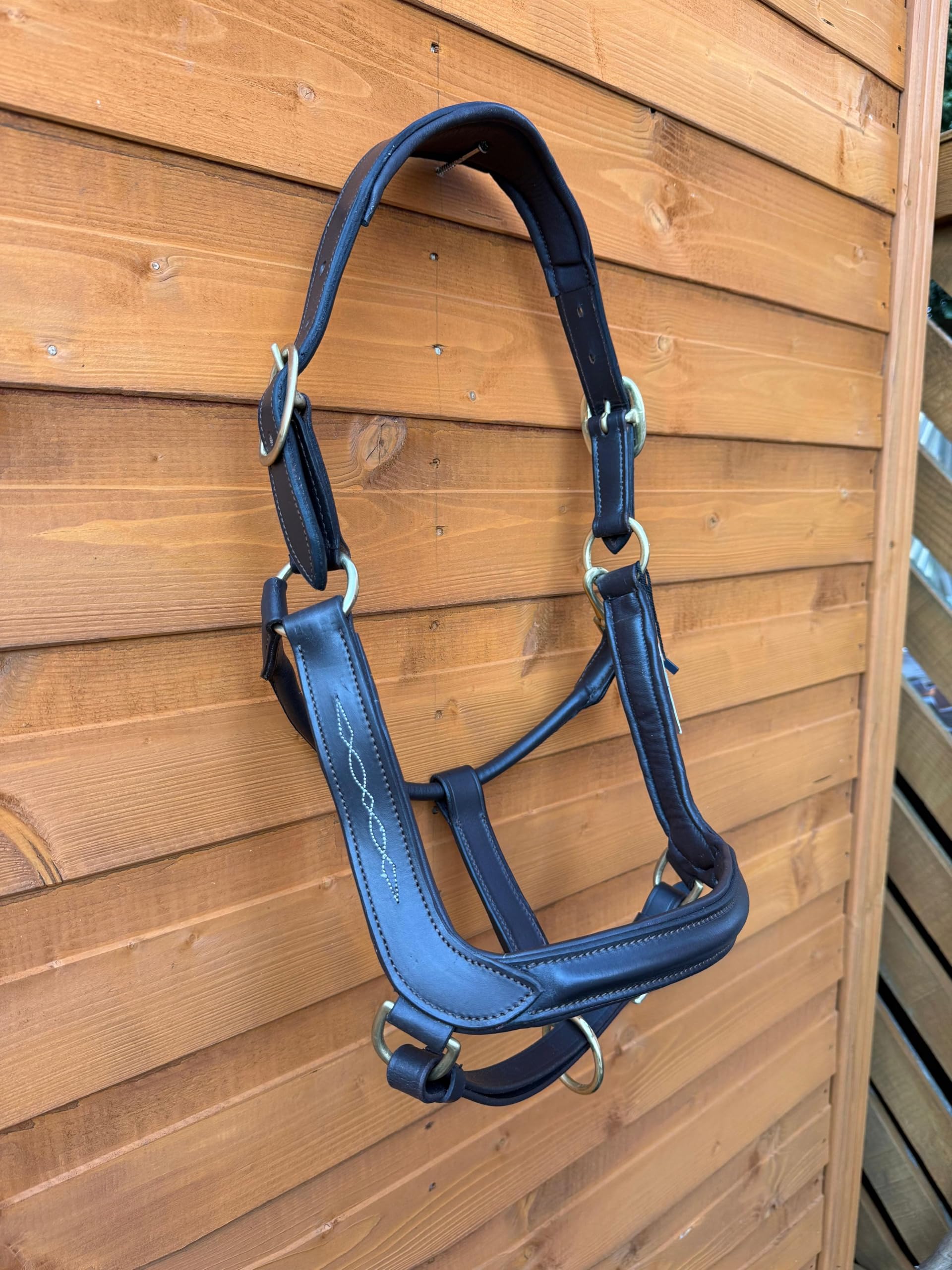 Leather Anatomical Horse Brown Headcollar Padded Comfort Fit with Brass Fittings (Shetland)