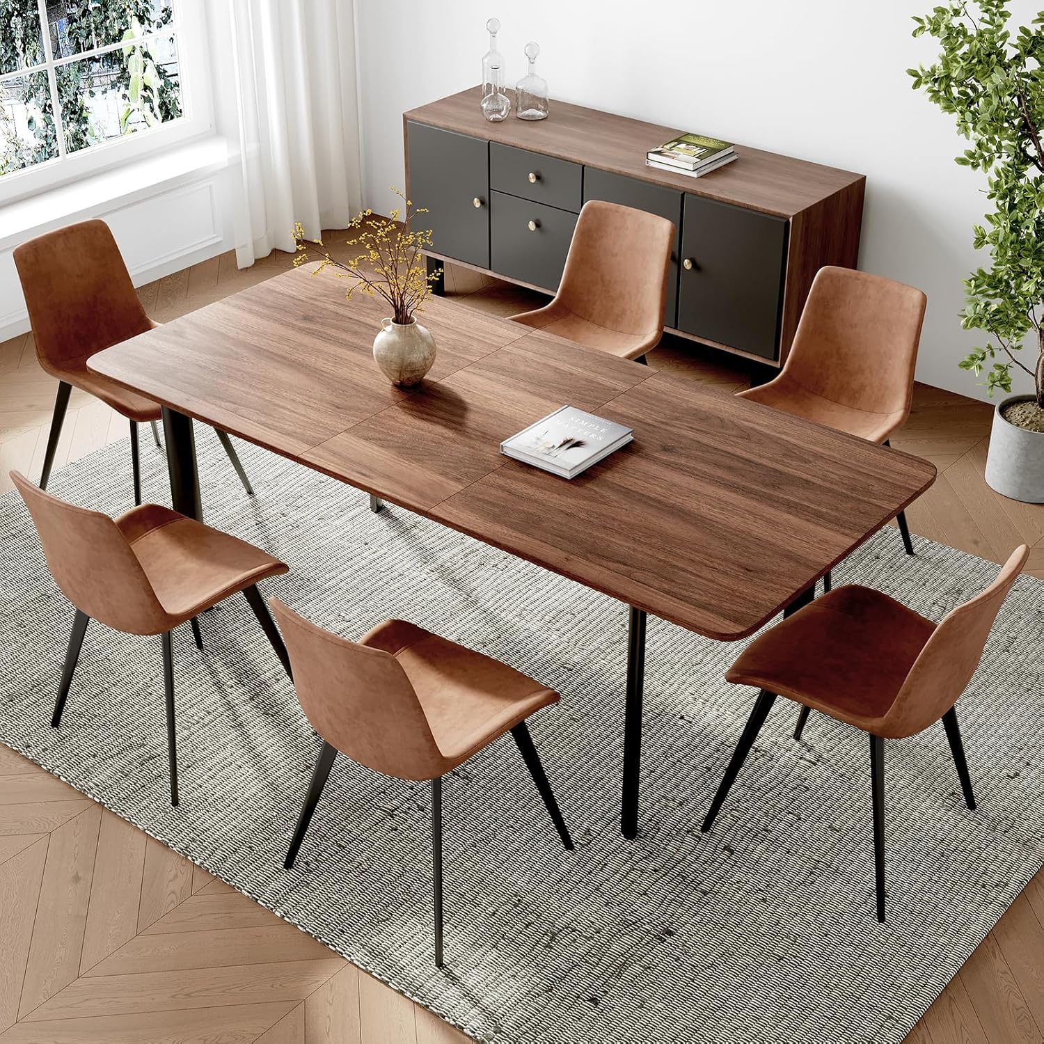 63″- 78.7″ Extendable Dining Table Set for 6, Modern Kitchen