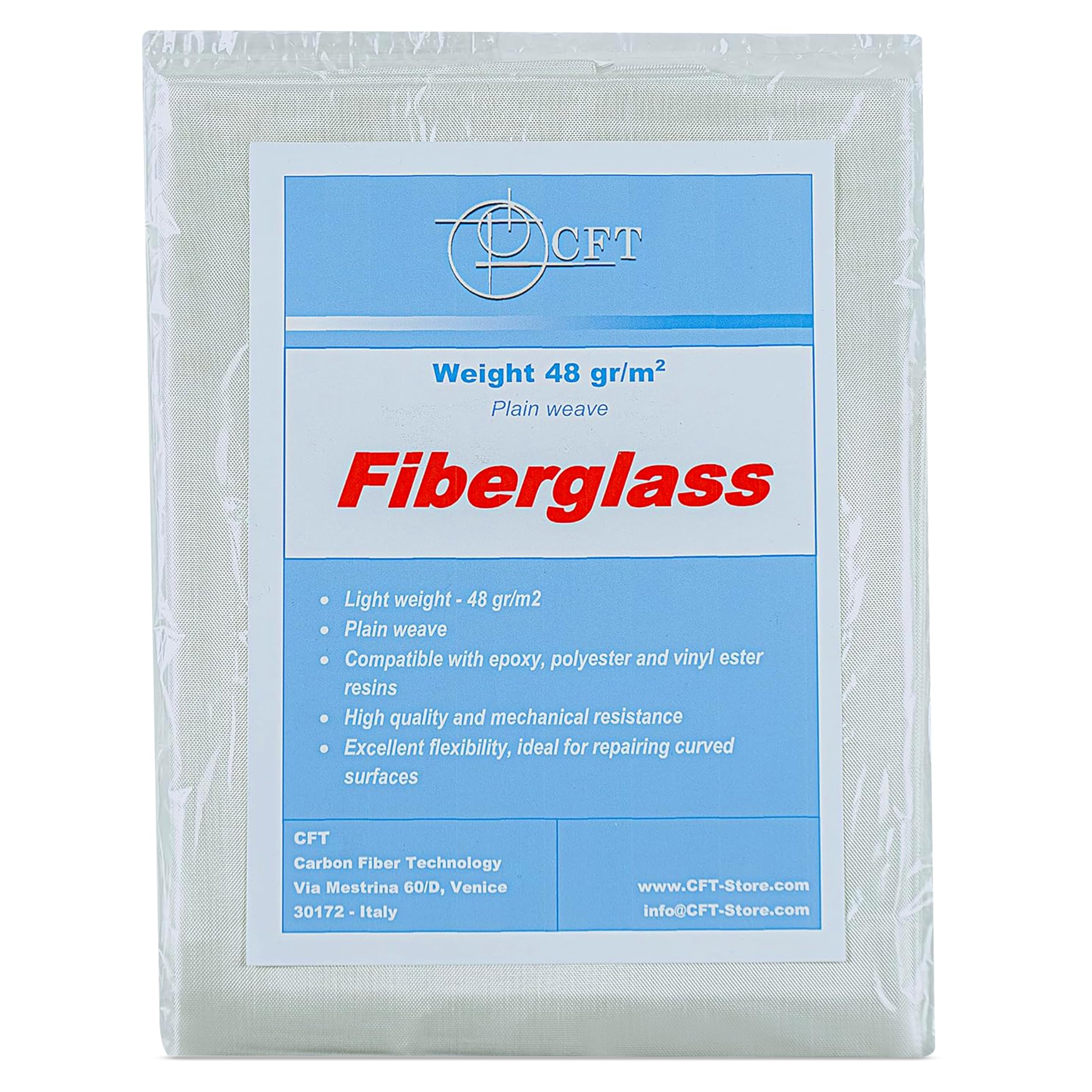 Tissu en fibre de verre 48 g/m² trame simple 1 m² | Léger, durable | pour résines époxy | nautique, voiture, bricolage, modélisme | Compatible avec vinylester et polyester