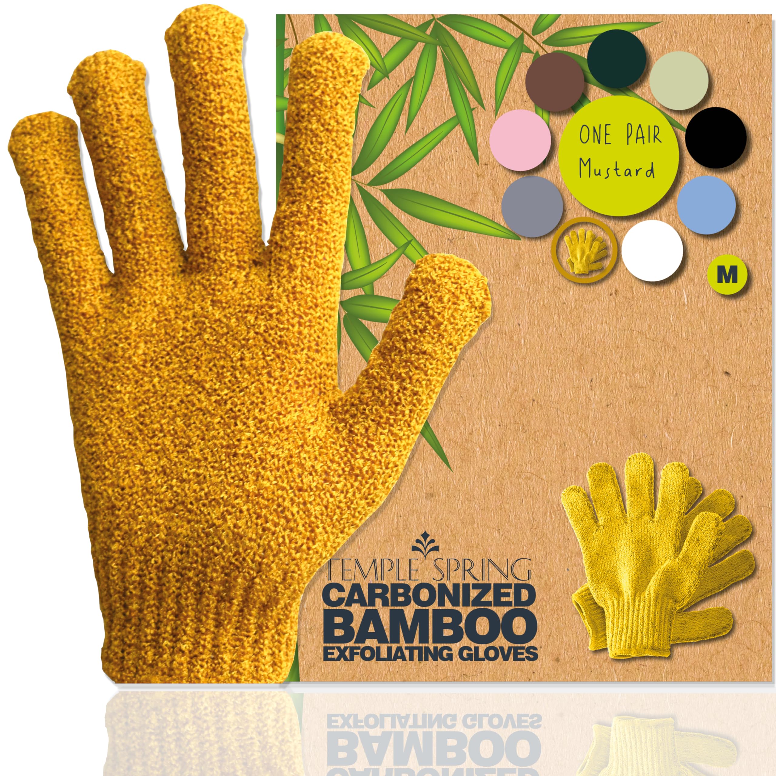 Temple Spring Exfoliating Glove, Rayon Bamboo Exfoliating Body Scrubber, Loofah Washcloth, Exfoliate Loofa Shower Scrubber, Body Exfoliator Scrub, Shower Loofah Bath Sponge –Mustard Yellow