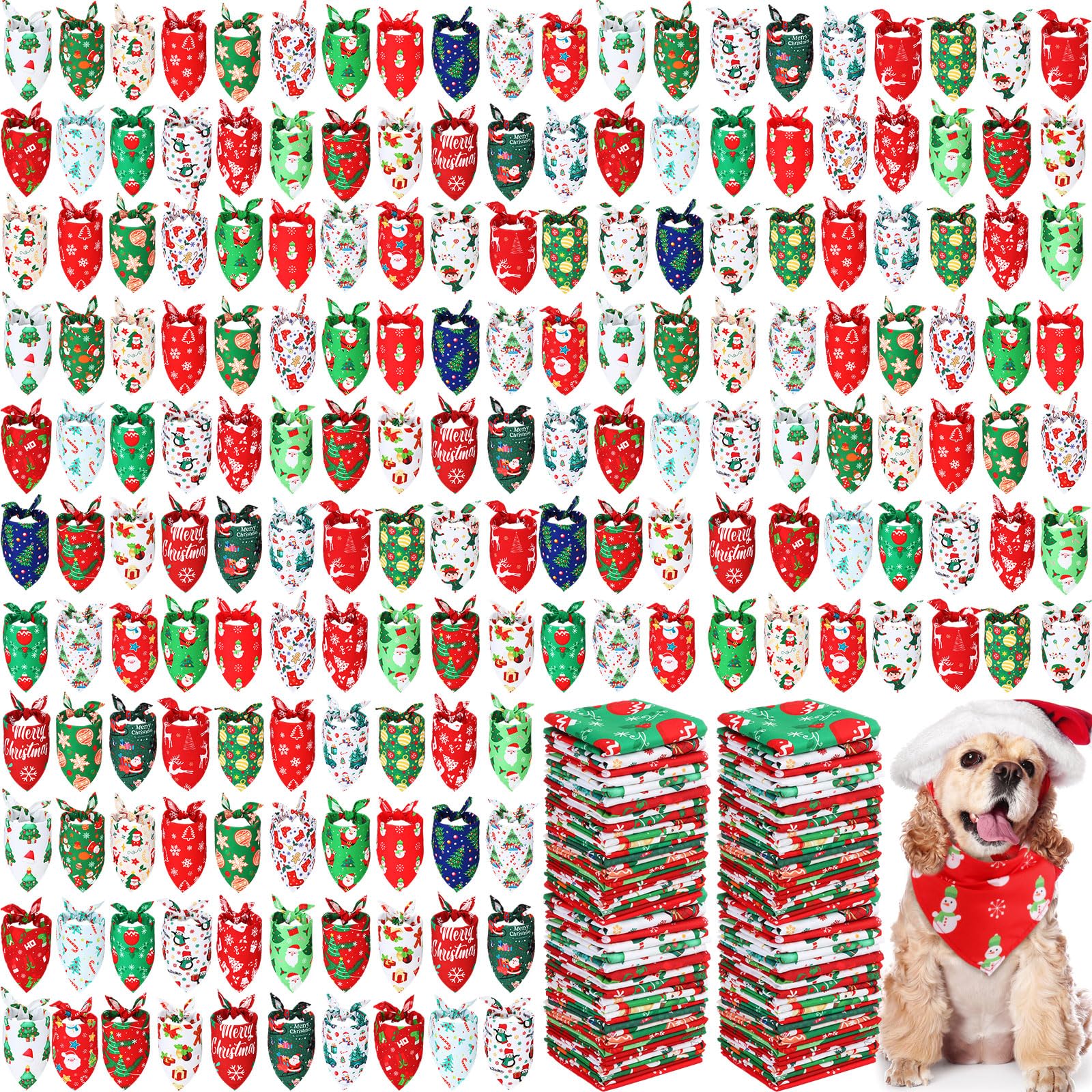Abbylike 300 Stück Weihnachten Hund Bandanas für Hunde Xmas Hund Bandanas Bulk Hund Halstuch Set Lätzchen Hund Dreieckstuch mit Weihnachtsmustern für Weihnachten Haustier Kostüm Zubehör Dekoration, XL