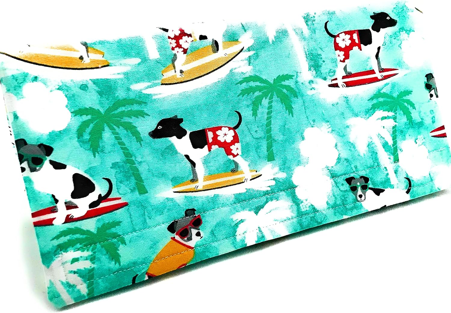 Surfing Dogs Folding Playing Card Holder for Kids, Handmade Fabric Playing Card Caddy, Bingo Pull Tab Holder
